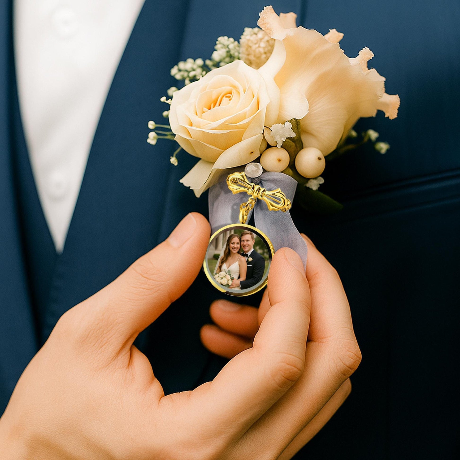 Custom Wedding Photo Lapel Pin – Personalized Bride & Groom Keepsake with Names and Date, Anniversary Gift, Groom or Bride Pin