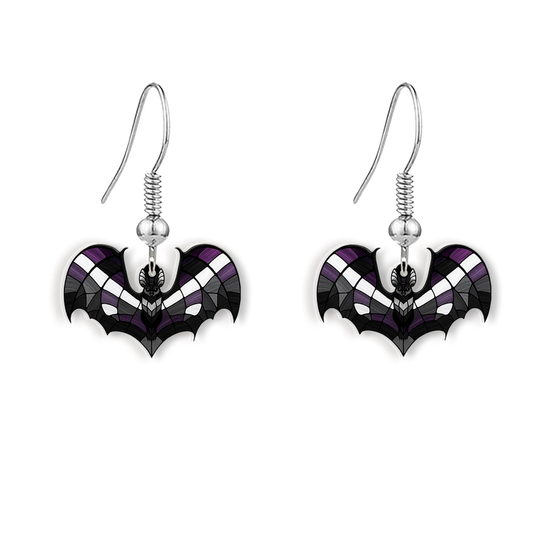 Asexual Pride Bat Earrings, Gothic LGBTQ Acrylic Jewelry, Cute Ace Flag Bat Dangles, Queer Halloween Gift, Spooky Pride Accessory