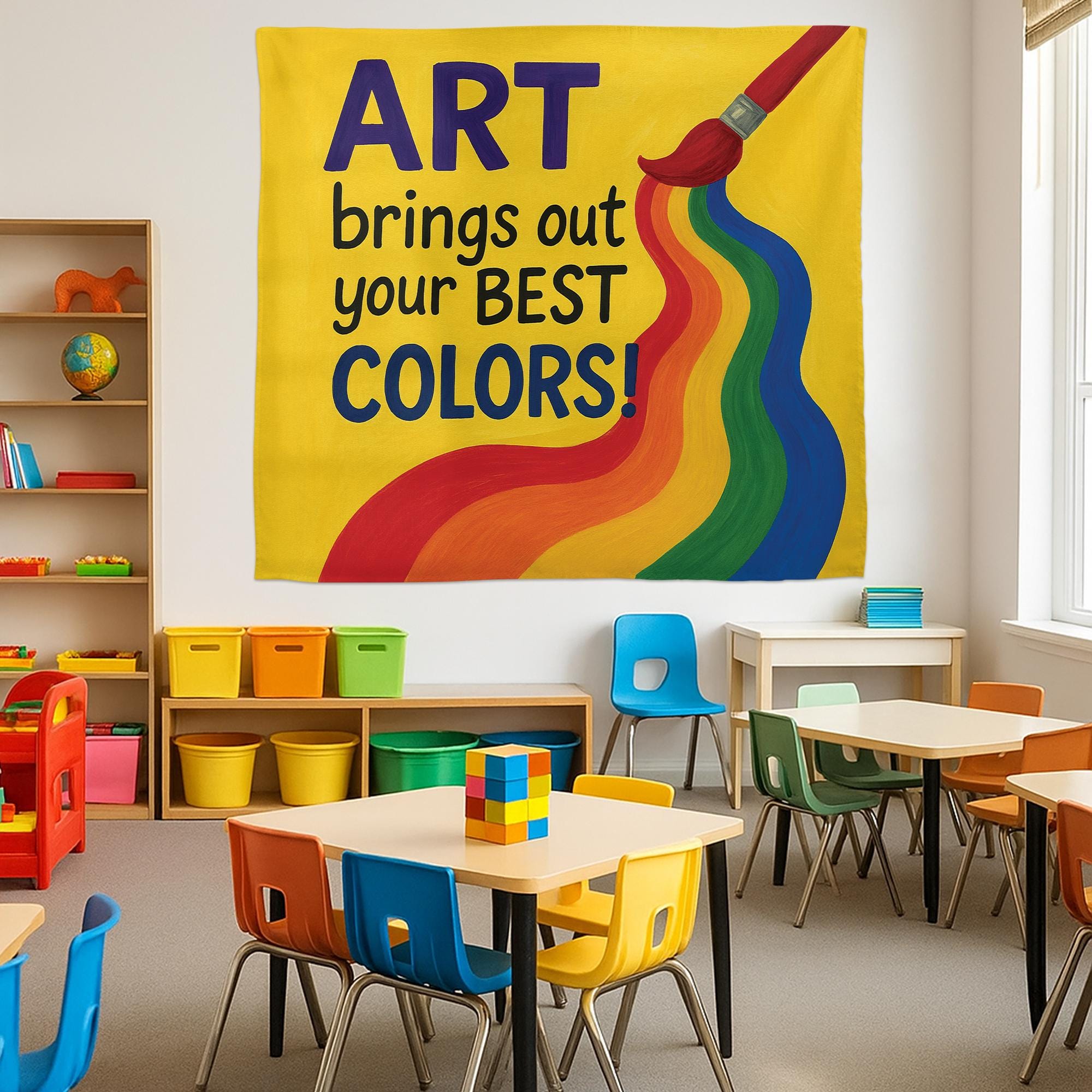 Art Brings Out Your Best Colors Tapestry, Rainbow Classroom Wall Decor, Teacher Art Room Sign, Colorful School Inspiration