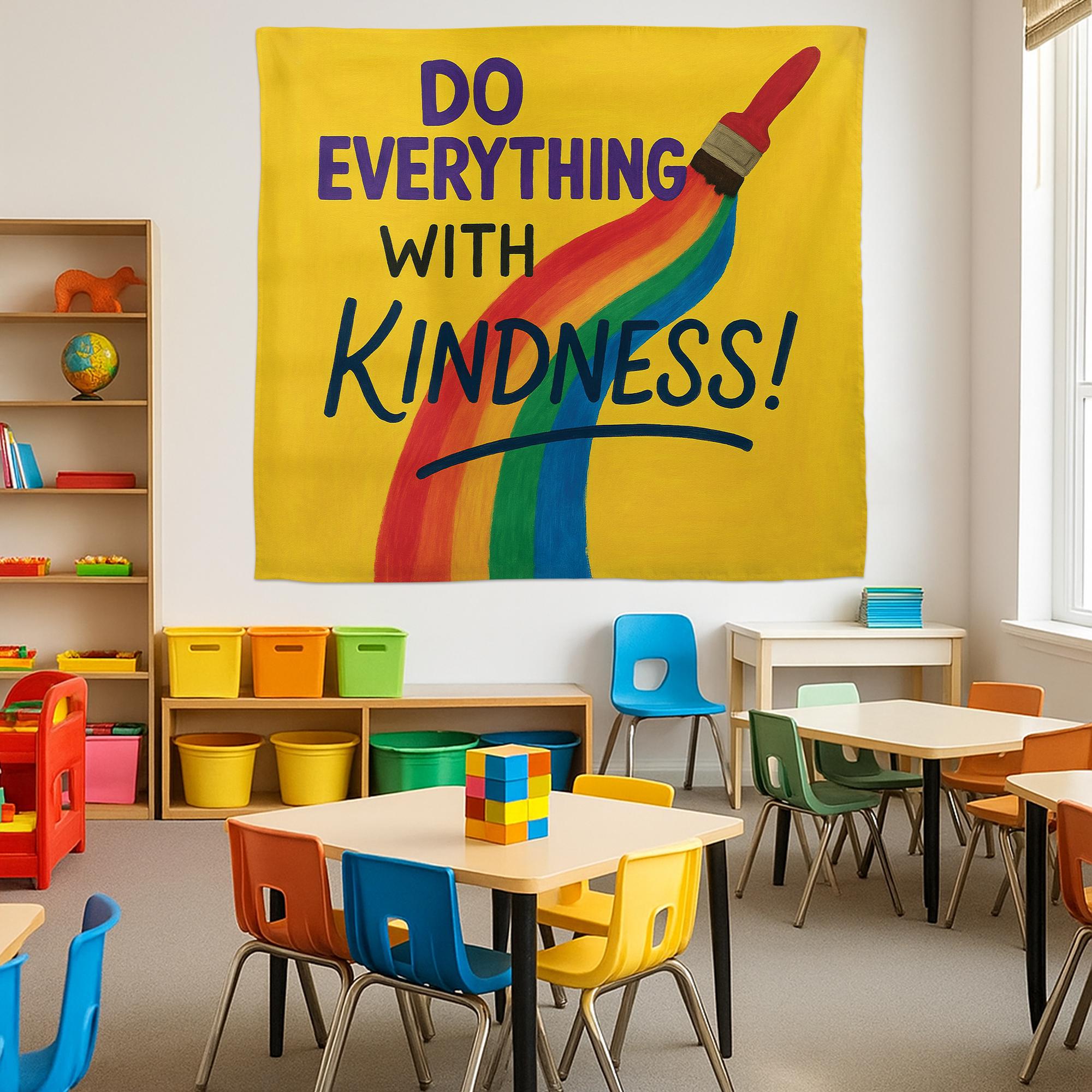 Do Everything With Kindness Tapestry, Rainbow Classroom Wall Decor, Positive Teacher Banner, Motivational School Sign
