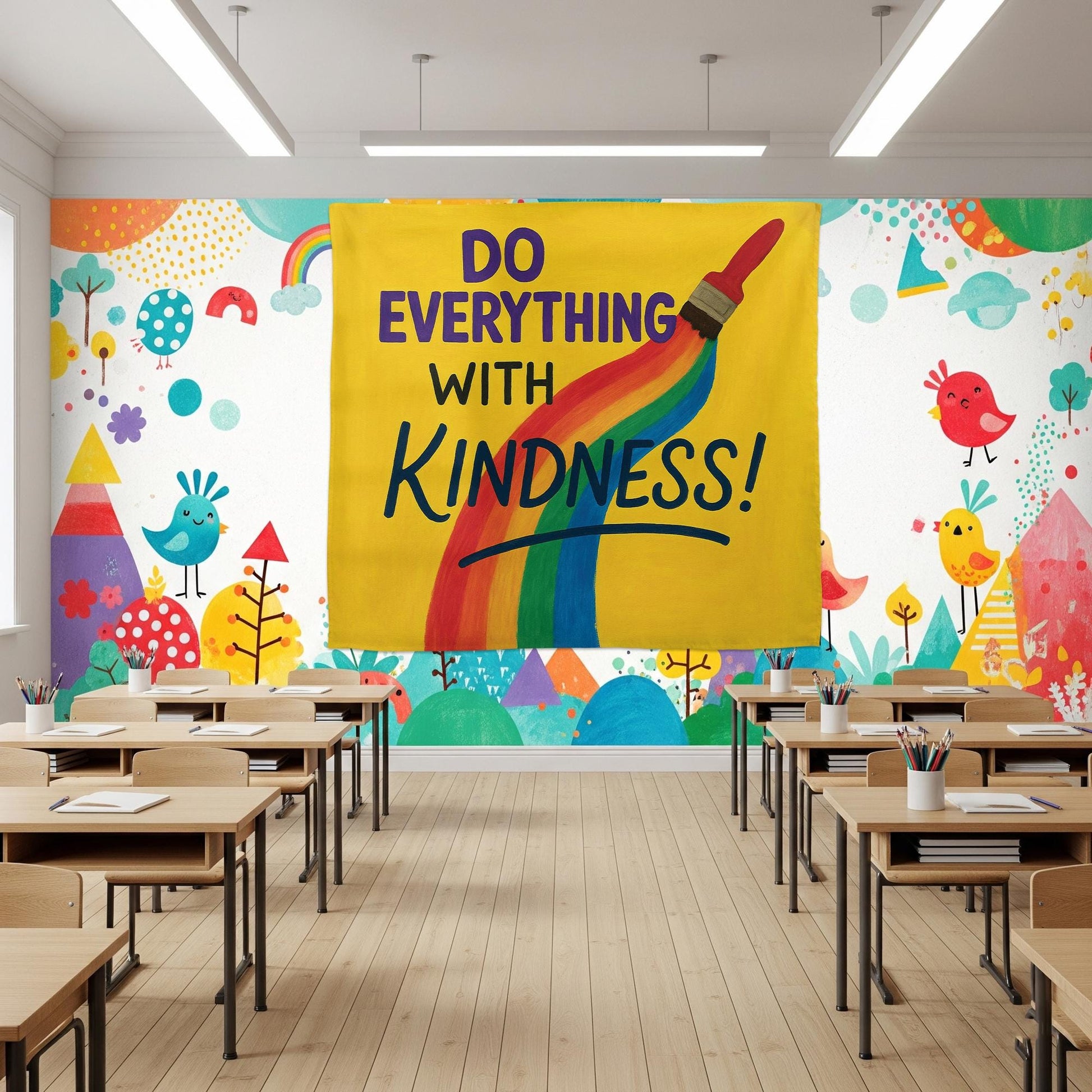 Do Everything With Kindness Tapestry, Rainbow Classroom Wall Decor, Positive Teacher Banner, Motivational School Sign