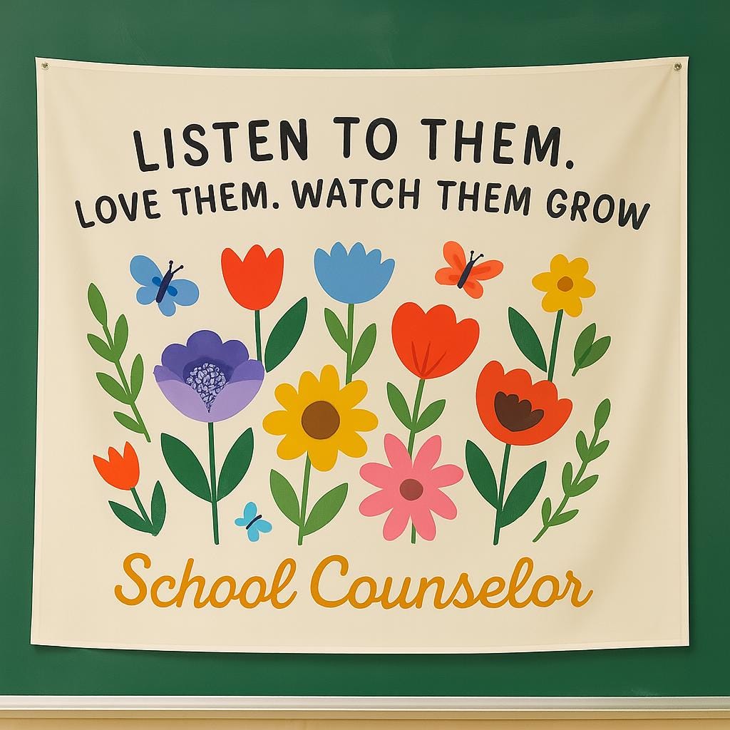 School Counselor Office Decor | Listen Love Grow Banner | Inspirational Wall Art | Classroom Therapy Poster | Flower Counseling Tapestry