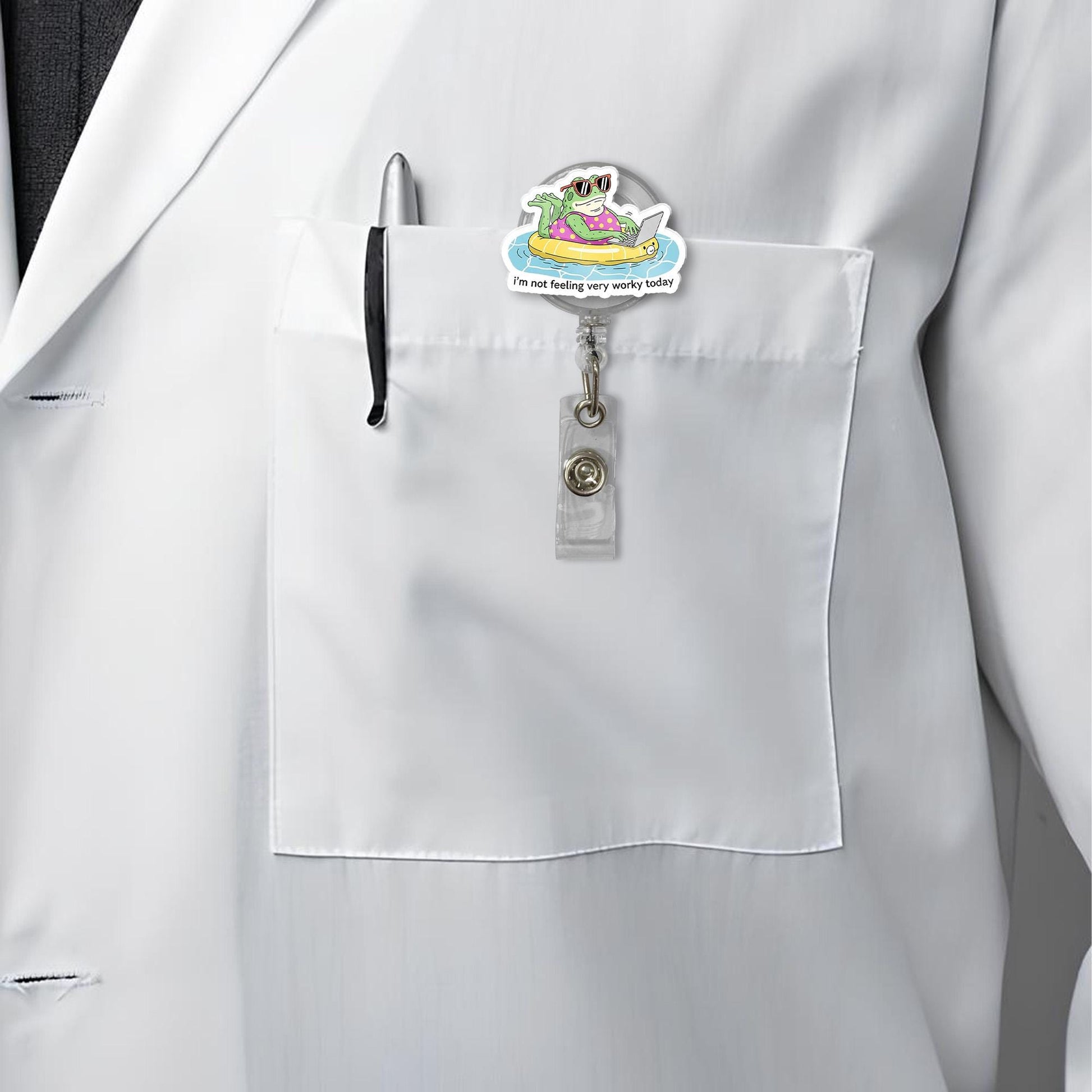 Funny Frog Badge Reel – "Not Feeling Very Worky Today" Cute Retractable ID Holder, Office Humor Badge Clip for Nurses, Teachers, Staff