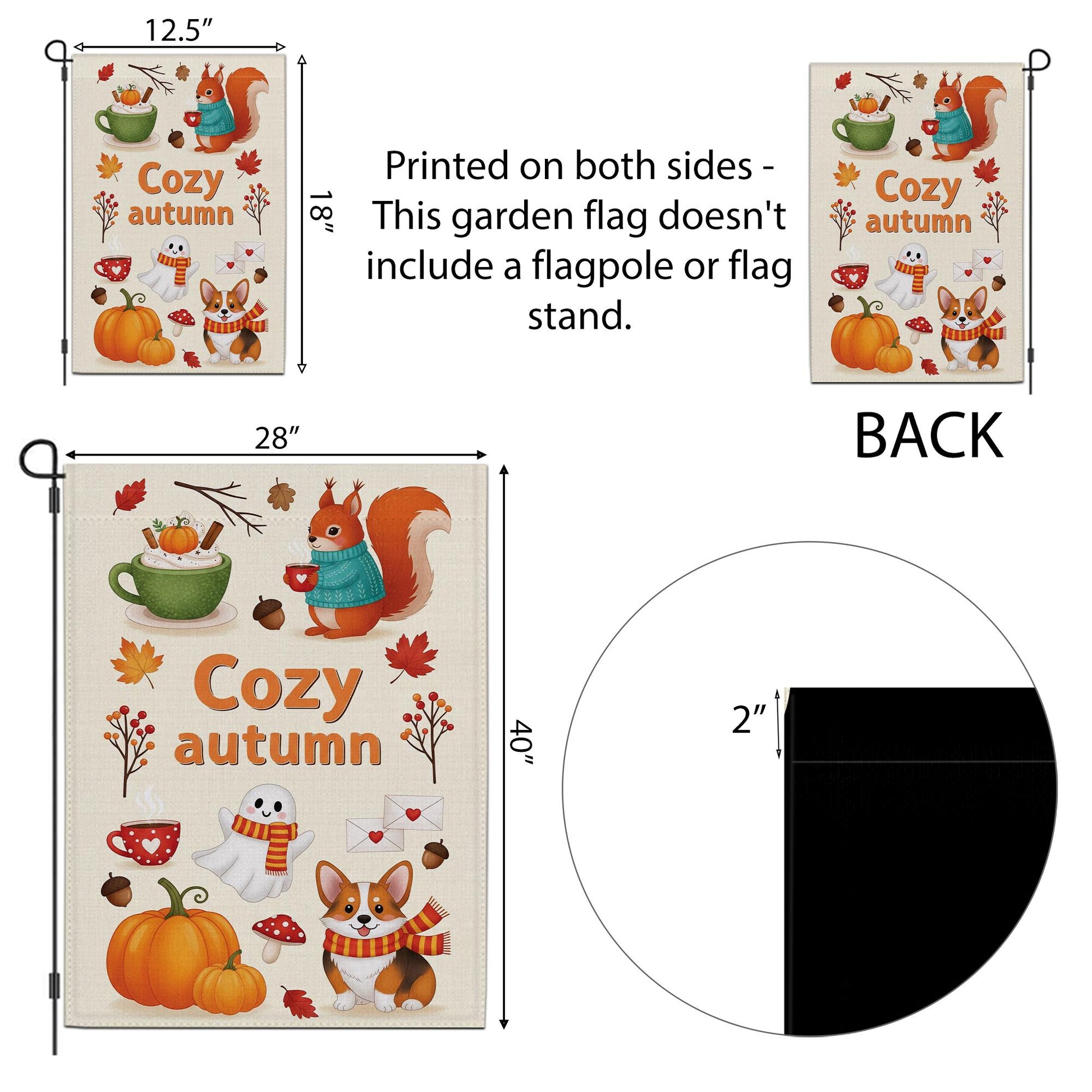 Cozy Autumn Garden Flag – Cute Fall Yard Decor with Squirrel, Ghost, Corgi, Pumpkin & Leaves, Seasonal Outdoor Decoration for Fall
