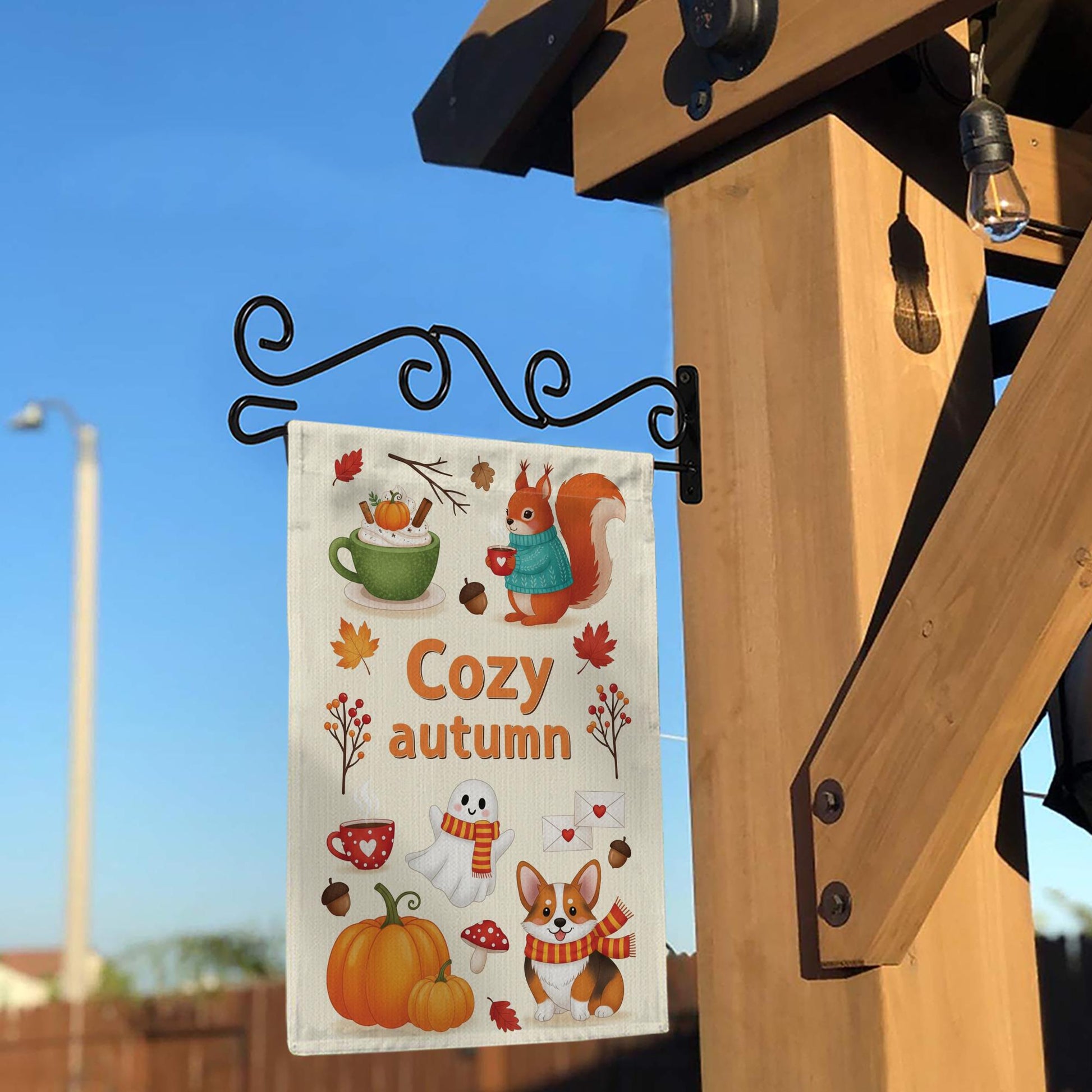 Cozy Autumn Garden Flag – Cute Fall Yard Decor with Squirrel, Ghost, Corgi, Pumpkin & Leaves, Seasonal Outdoor Decoration for Fall