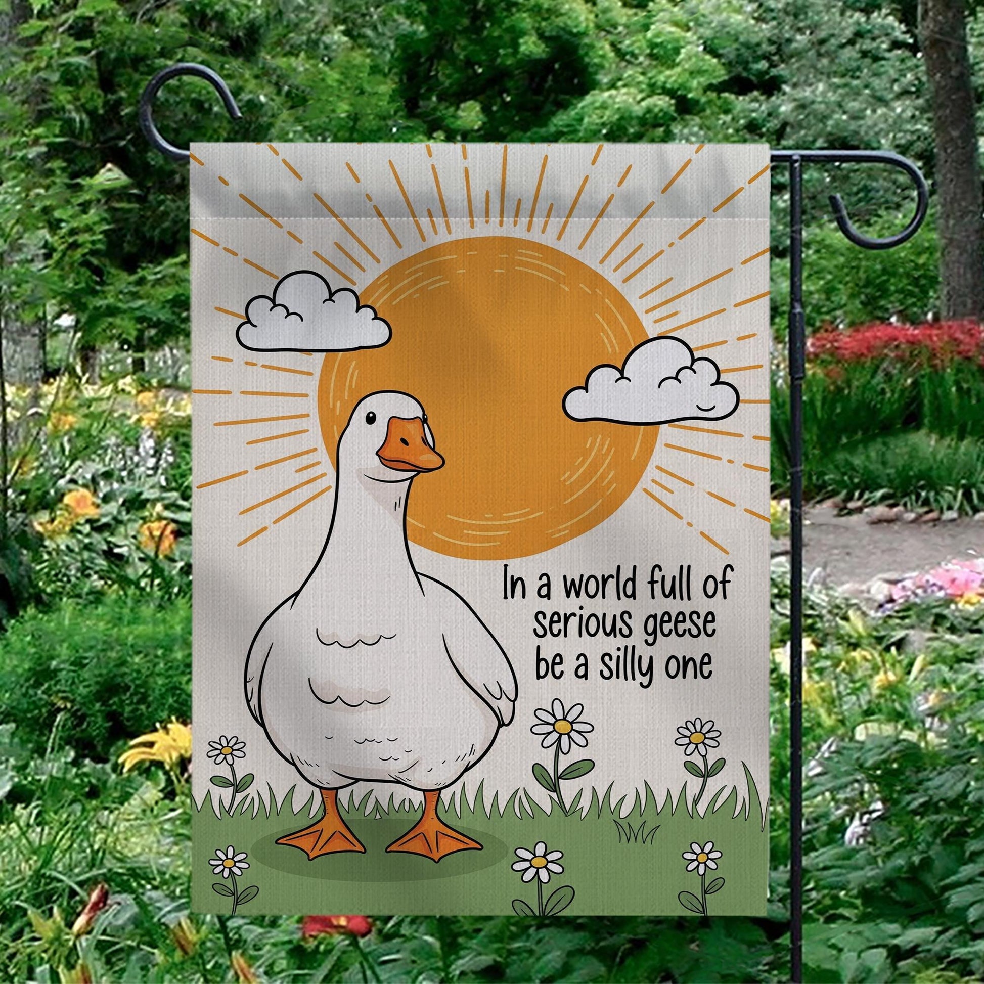 Funny Goose Garden Flag – "Be a Silly One" Inspirational Animal Yard Decor, Whimsical Outdoor Banner for Spring and Summer Cheer