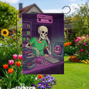 Retro Halloween Garden Flag - Skeleton Video Rental Store Decor - Spooky Movie Night Yard Sign - 80s 90s VHS Fall Decoration