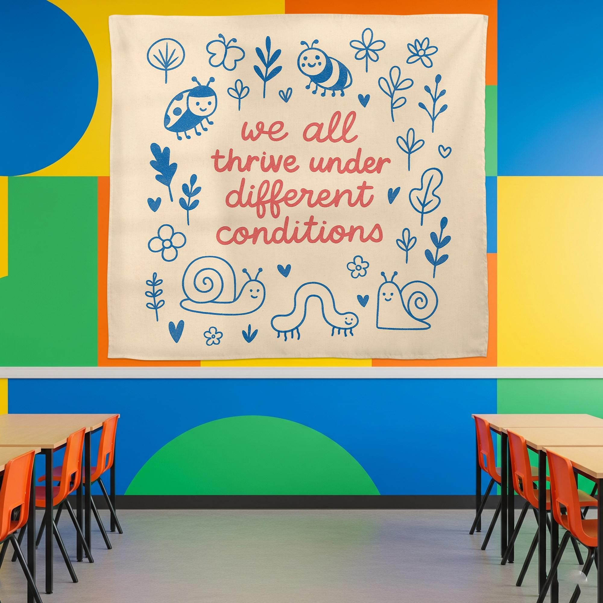 We All Thrive Under Different Conditions Tapestry Wall Art – Inclusive Classroom Decor, Growth Mindset Poster for Preschool or Daycare Room