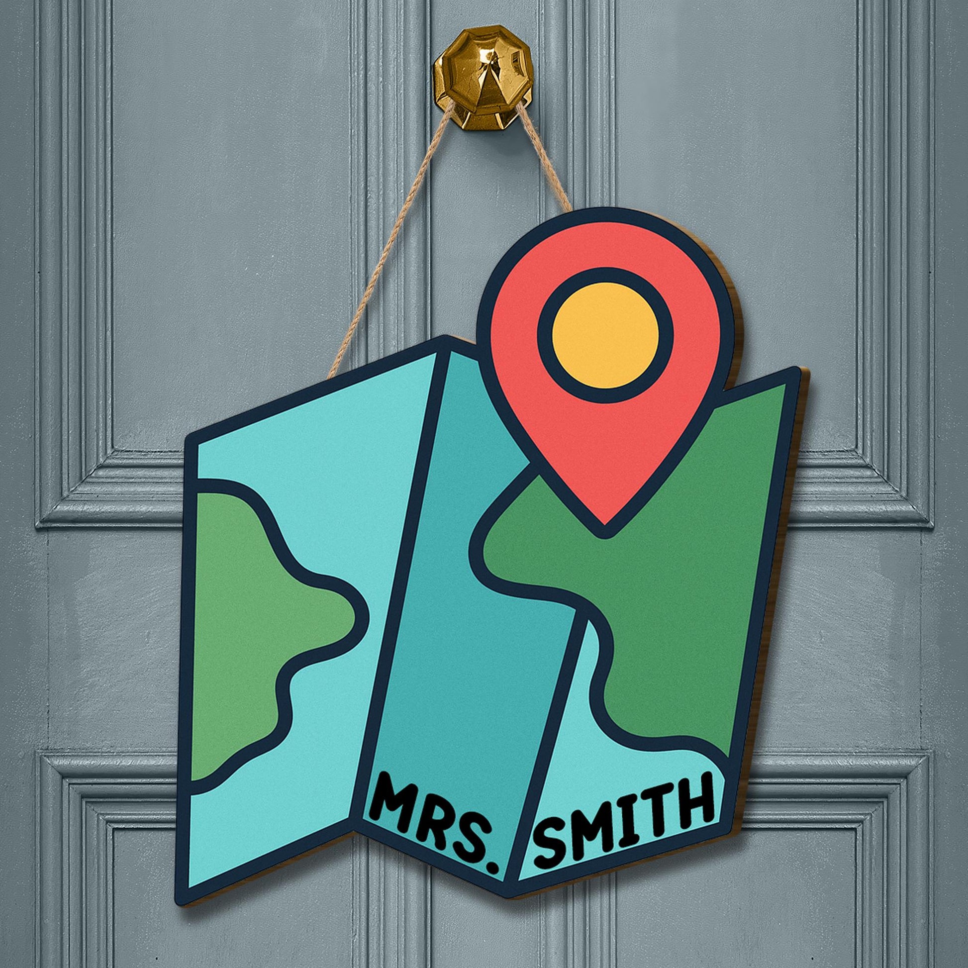 Personalized Map Classroom Door Sign – Custom Teacher Name Sign with Location Pin, Back to School Decor for Preschool or Elementary