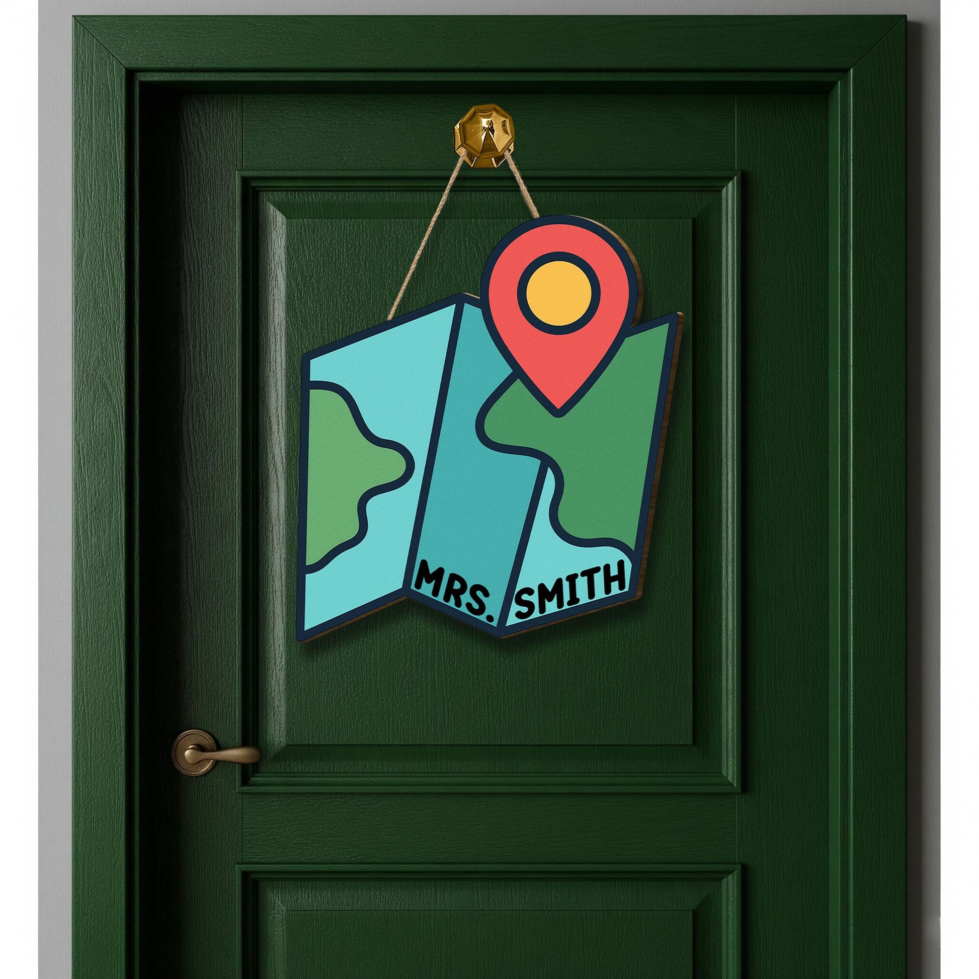 Personalized Map Classroom Door Sign – Custom Teacher Name Sign with Location Pin, Back to School Decor for Preschool or Elementary