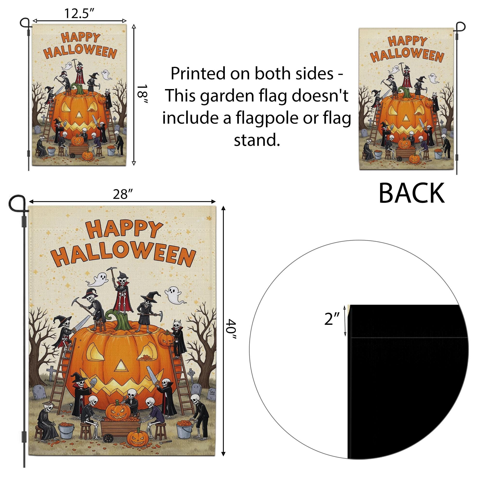 Vintage Halloween Garden Flag - Happy Halloween Skeletons & Witches Pumpkin Decor - Fall Outdoor Yard Decoration