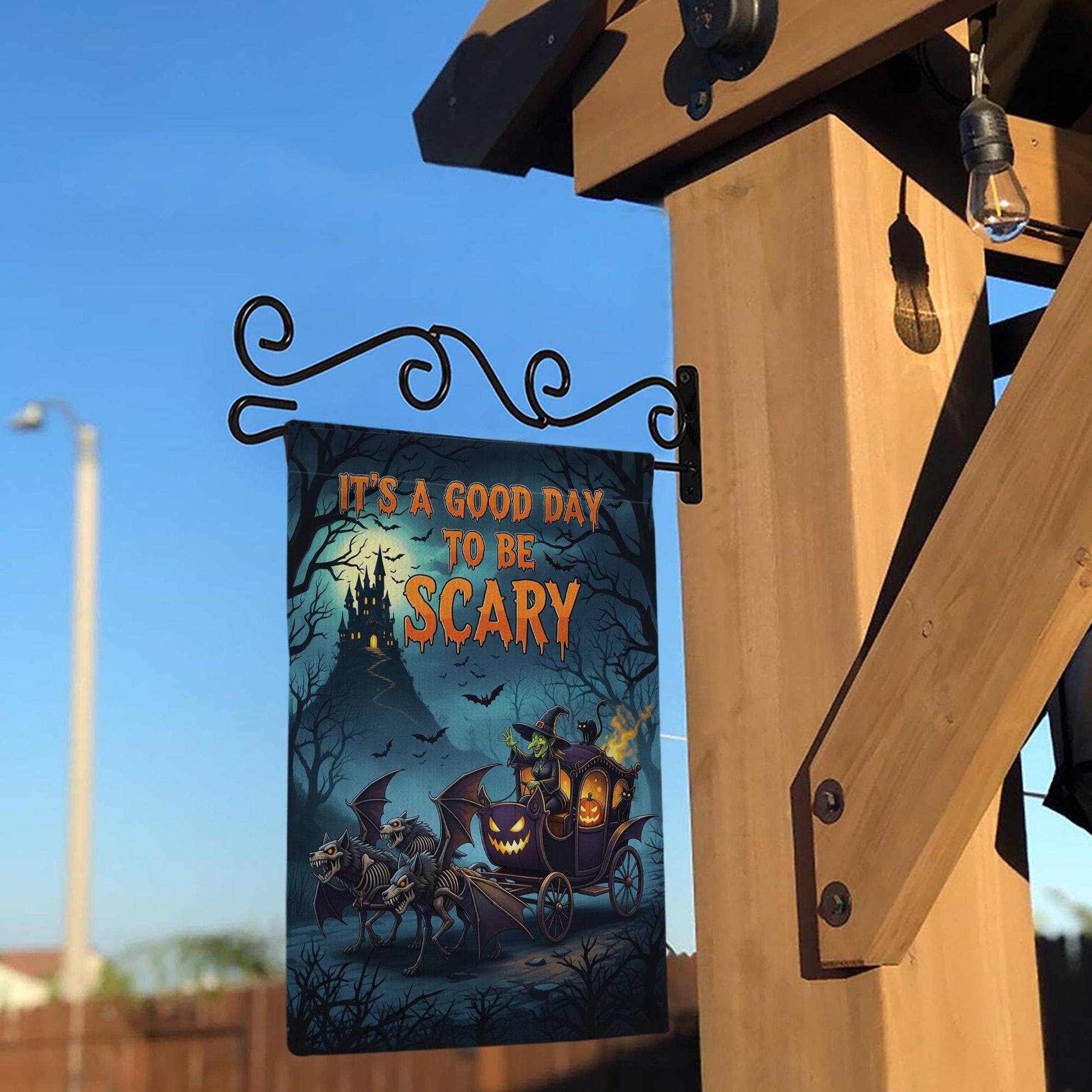Scary Halloween Garden Flag - Haunted Carriage Pumpkin Decor - Spooky Skeleton Horse Yard Sign - Gothic Fall Outdoor Decoration