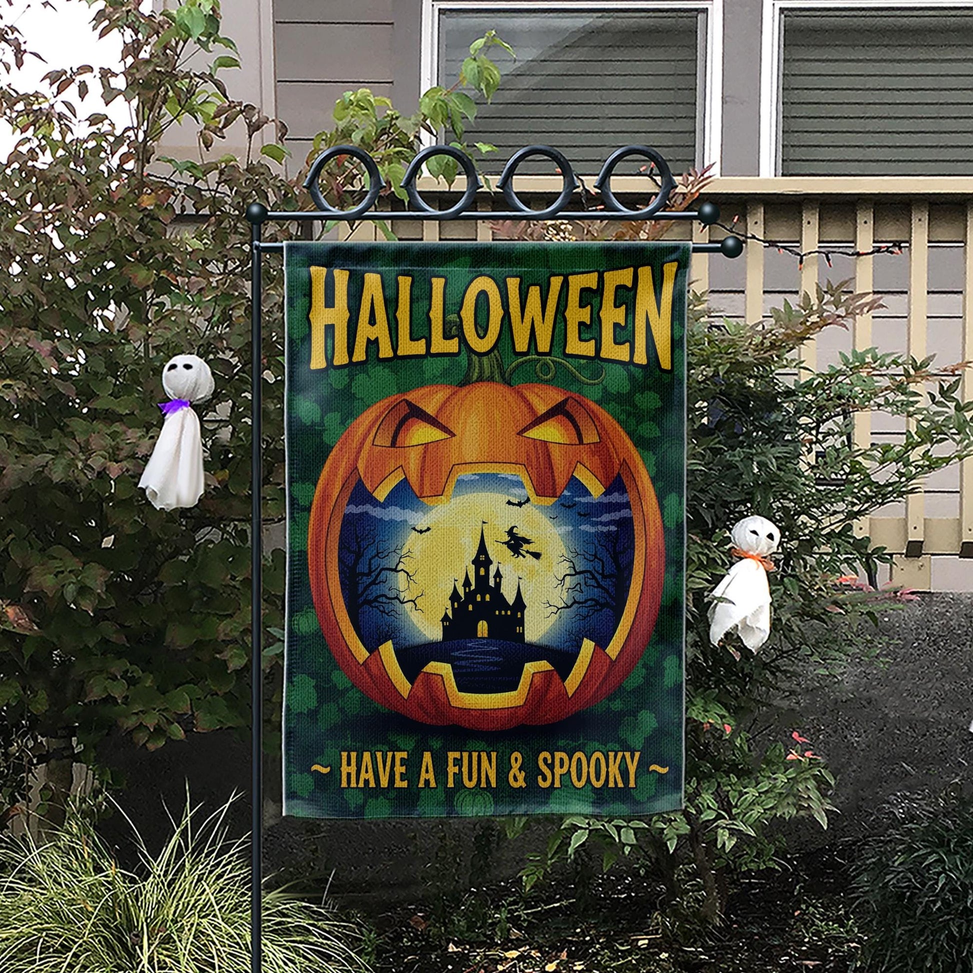 Fun Spooky Halloween Garden Flag - Jack O’Lantern Haunted Castle Yard Sign - Cute Fall Outdoor Decoration