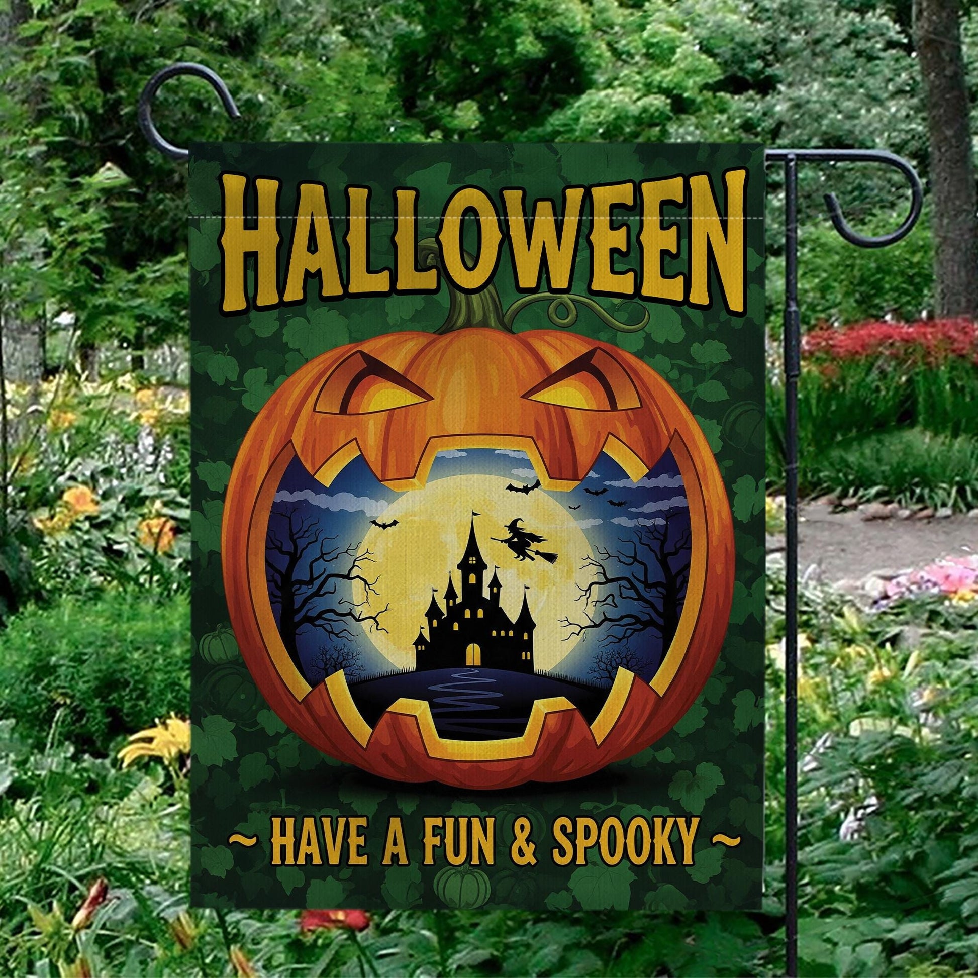 Fun Spooky Halloween Garden Flag - Jack O’Lantern Haunted Castle Yard Sign - Cute Fall Outdoor Decoration