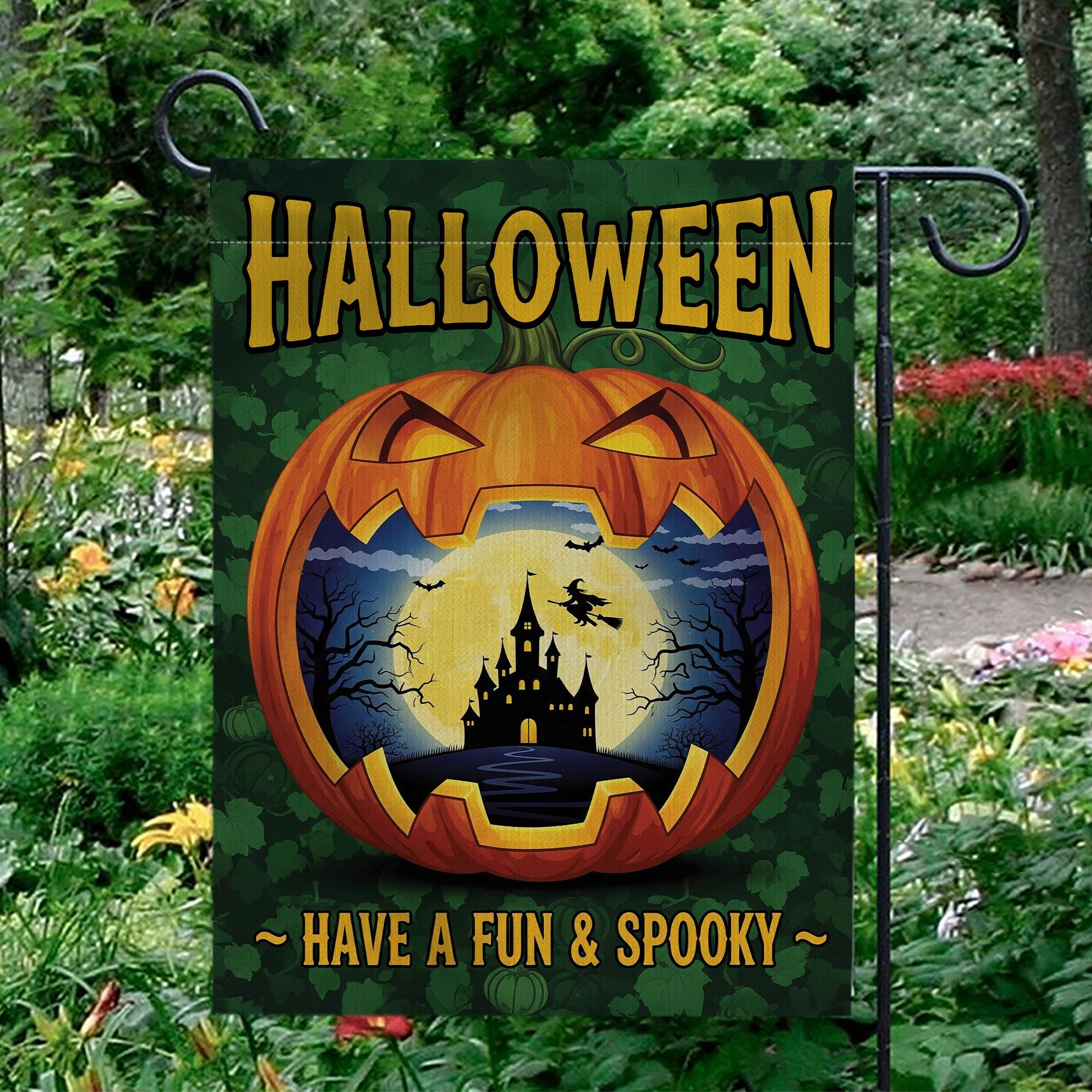Fun Spooky Halloween Garden Flag - Jack O’Lantern Haunted Castle Yard Sign - Cute Fall Outdoor Decoration
