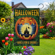 Fun Spooky Halloween Garden Flag - Jack O’Lantern Haunted Castle Yard Sign - Cute Fall Outdoor Decoration