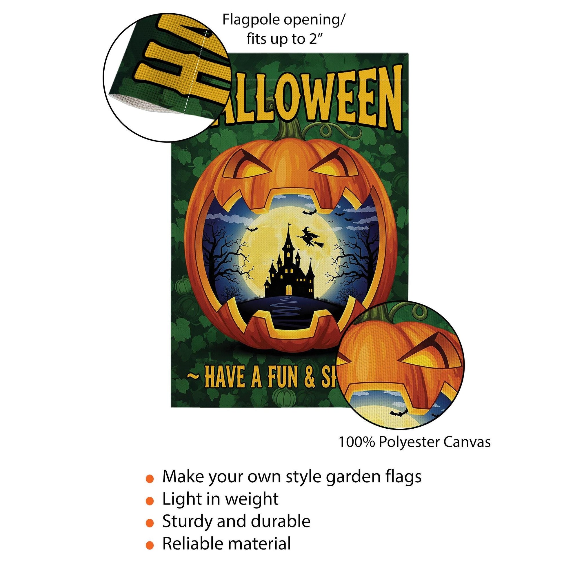 Fun Spooky Halloween Garden Flag - Jack O’Lantern Haunted Castle Yard Sign - Cute Fall Outdoor Decoration
