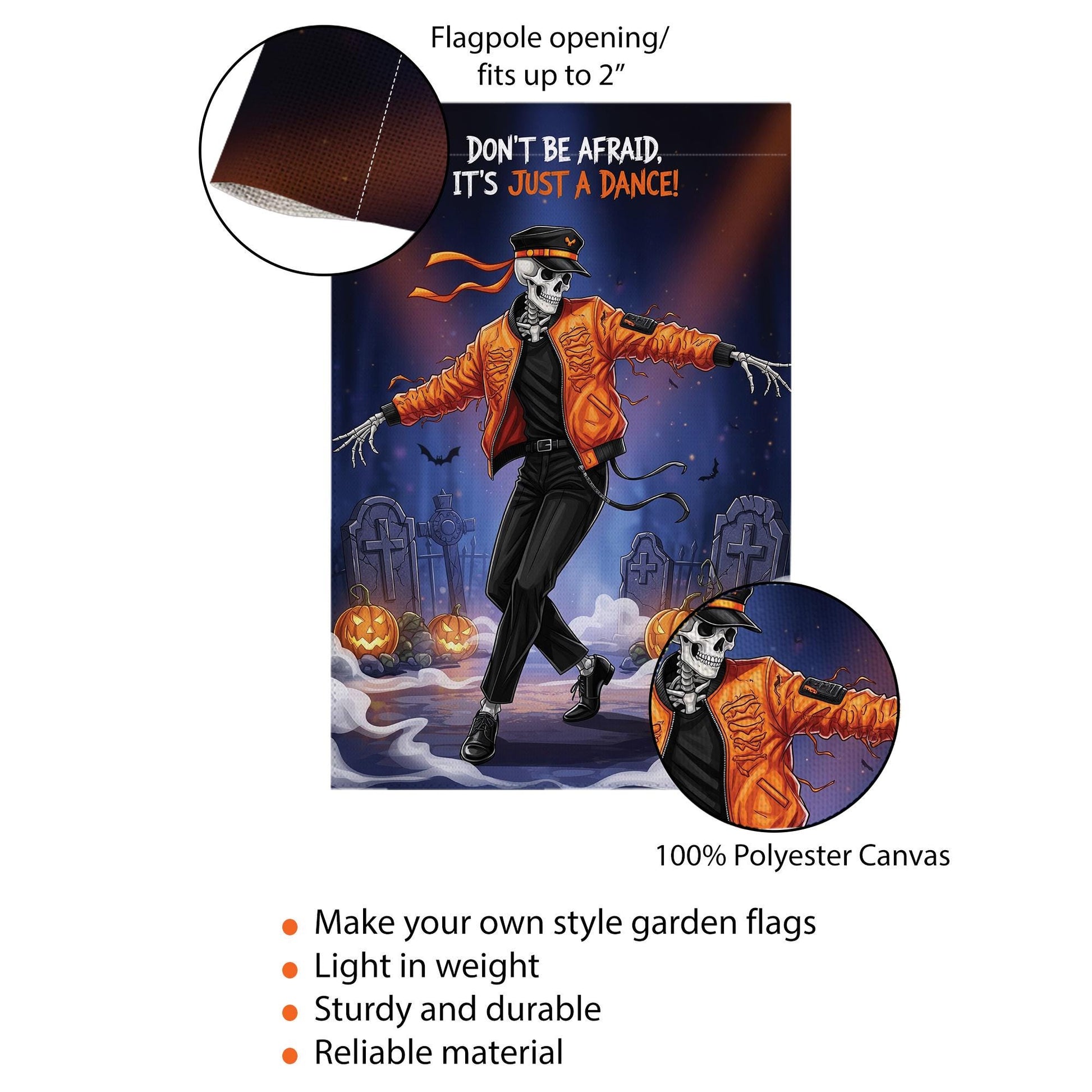 Dancing Skeleton Halloween Garden Flag - Funny Thriller Graveyard Yard Decor - Spooky Cute Outdoor Fall Decoration
