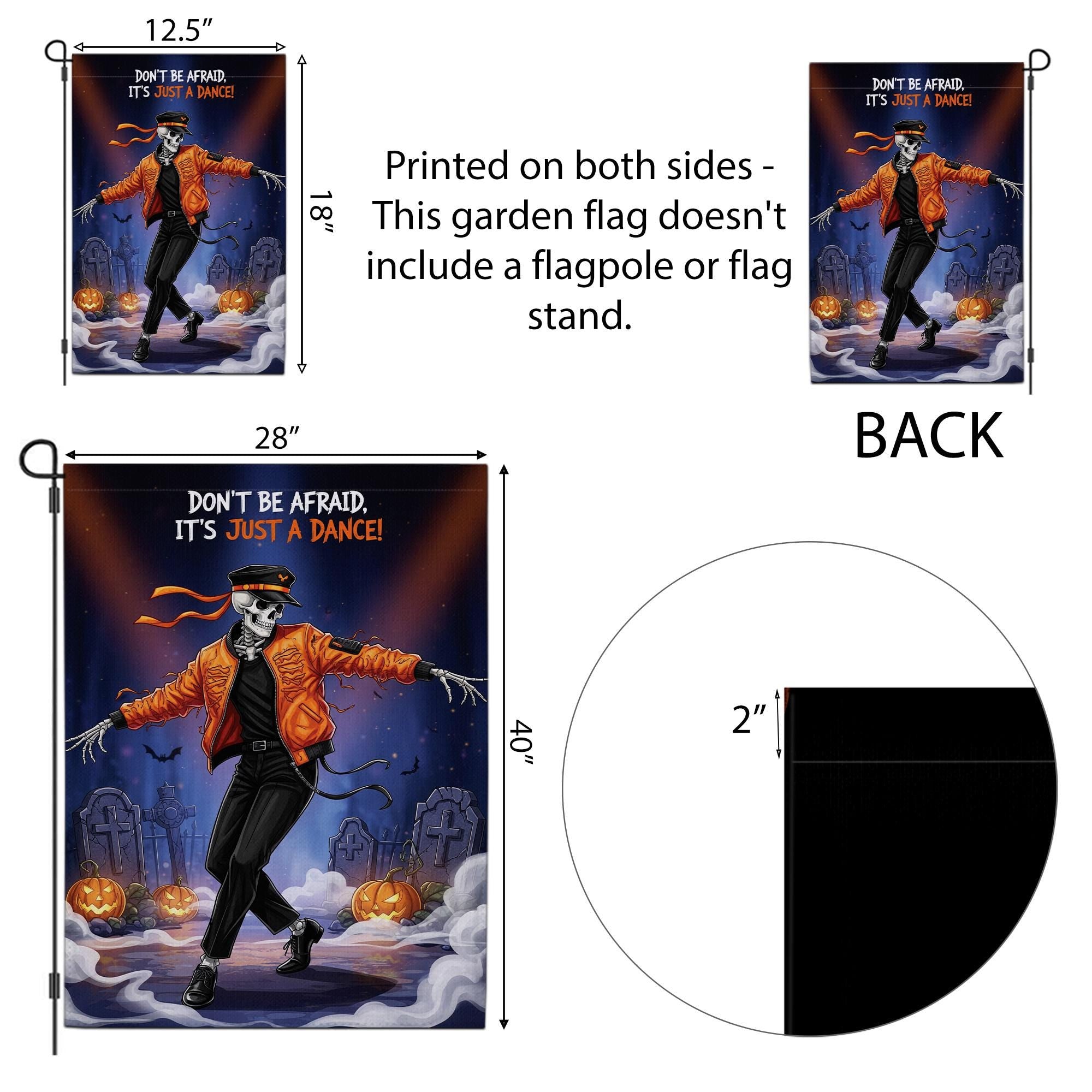 Dancing Skeleton Halloween Garden Flag - Funny Thriller Graveyard Yard Decor - Spooky Cute Outdoor Fall Decoration