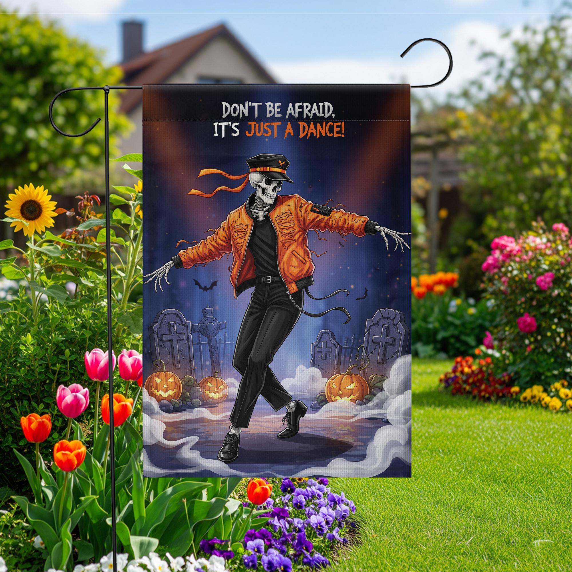 Dancing Skeleton Halloween Garden Flag - Funny Thriller Graveyard Yard Decor - Spooky Cute Outdoor Fall Decoration