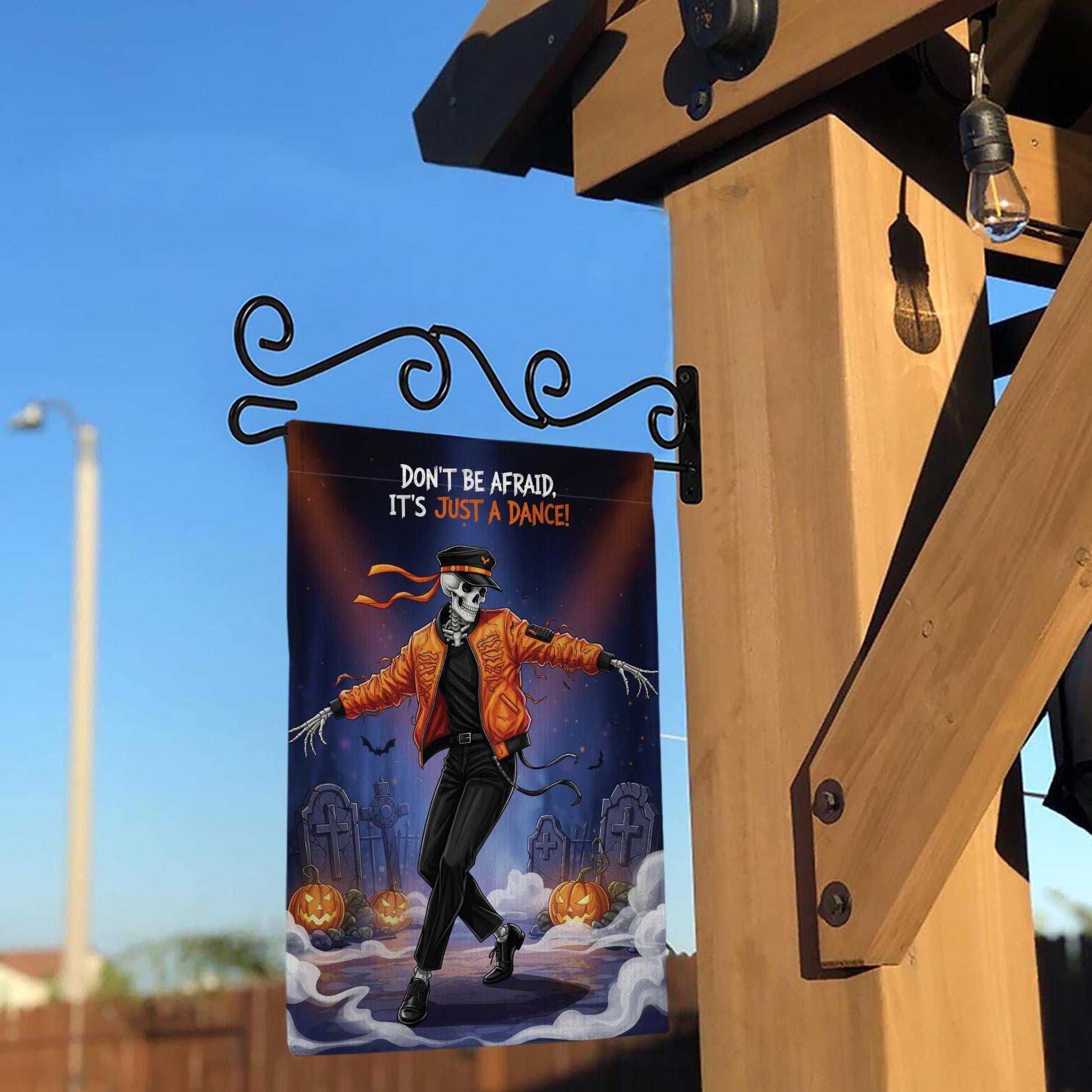 Dancing Skeleton Halloween Garden Flag - Funny Thriller Graveyard Yard Decor - Spooky Cute Outdoor Fall Decoration
