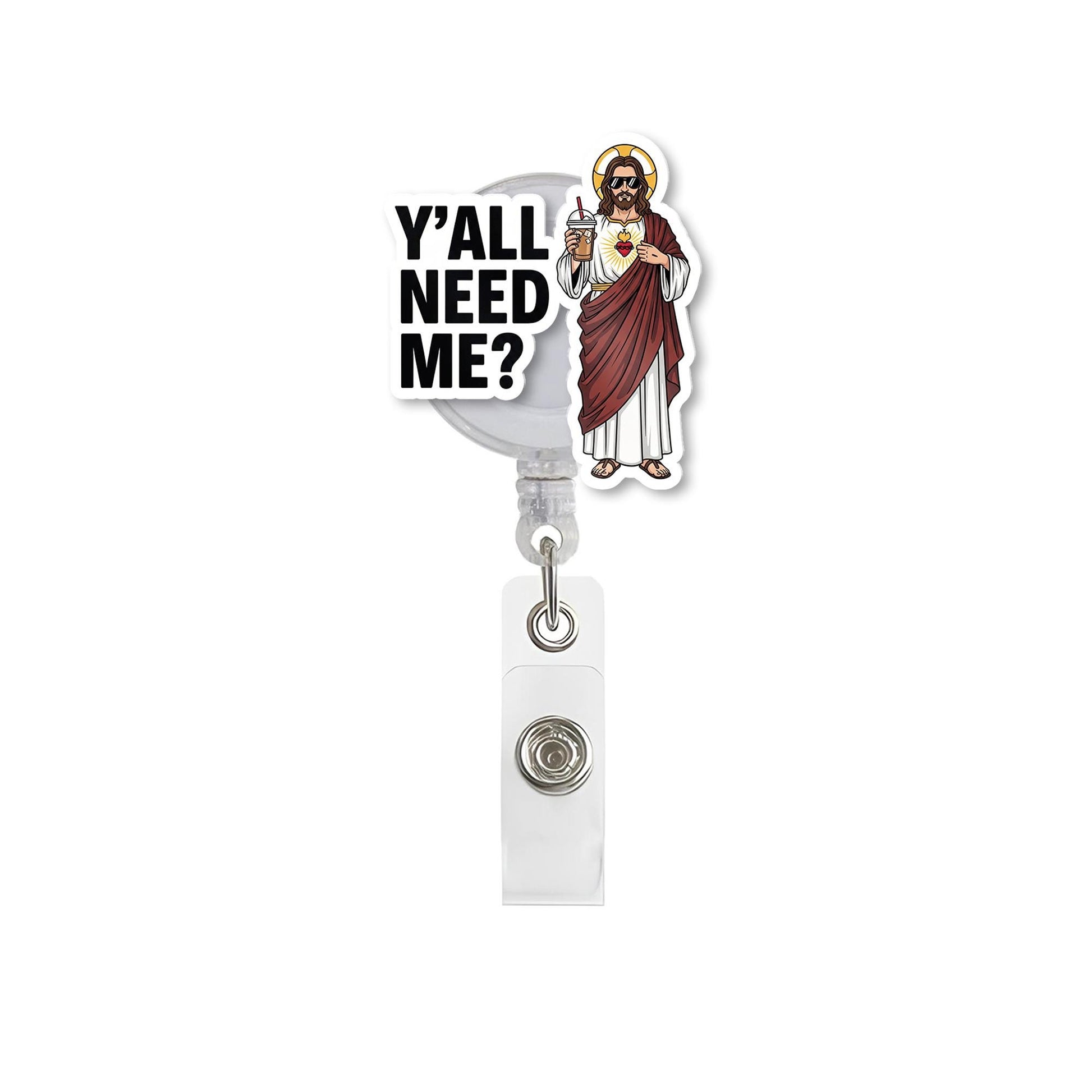 Funny Jesus Badge Reel, Y’all Need Me ID Holder, Christian Nurse Gift, Religious Badge Clip, Spiritual Work Accessory