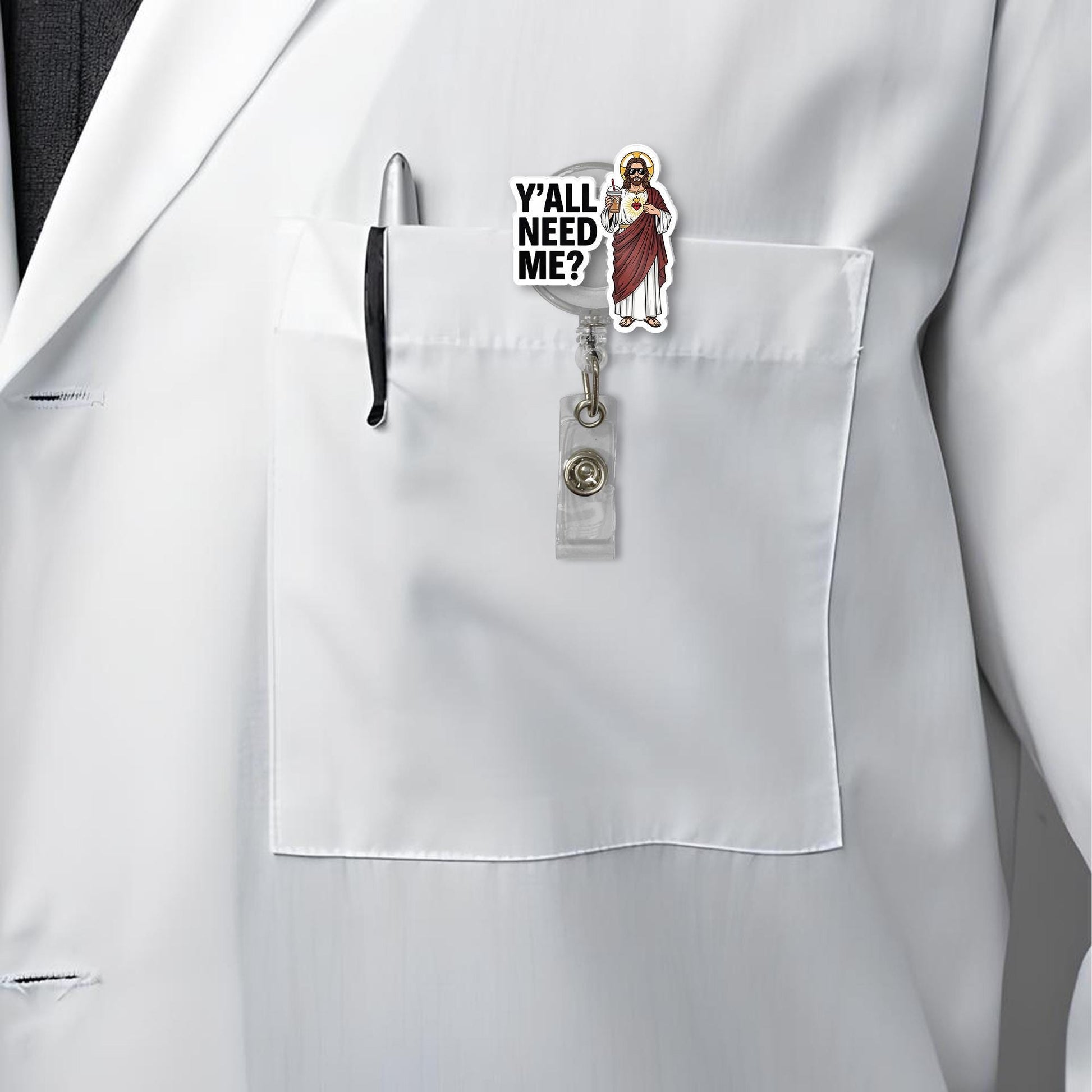Funny Jesus Badge Reel, Y’all Need Me ID Holder, Christian Nurse Gift, Religious Badge Clip, Spiritual Work Accessory