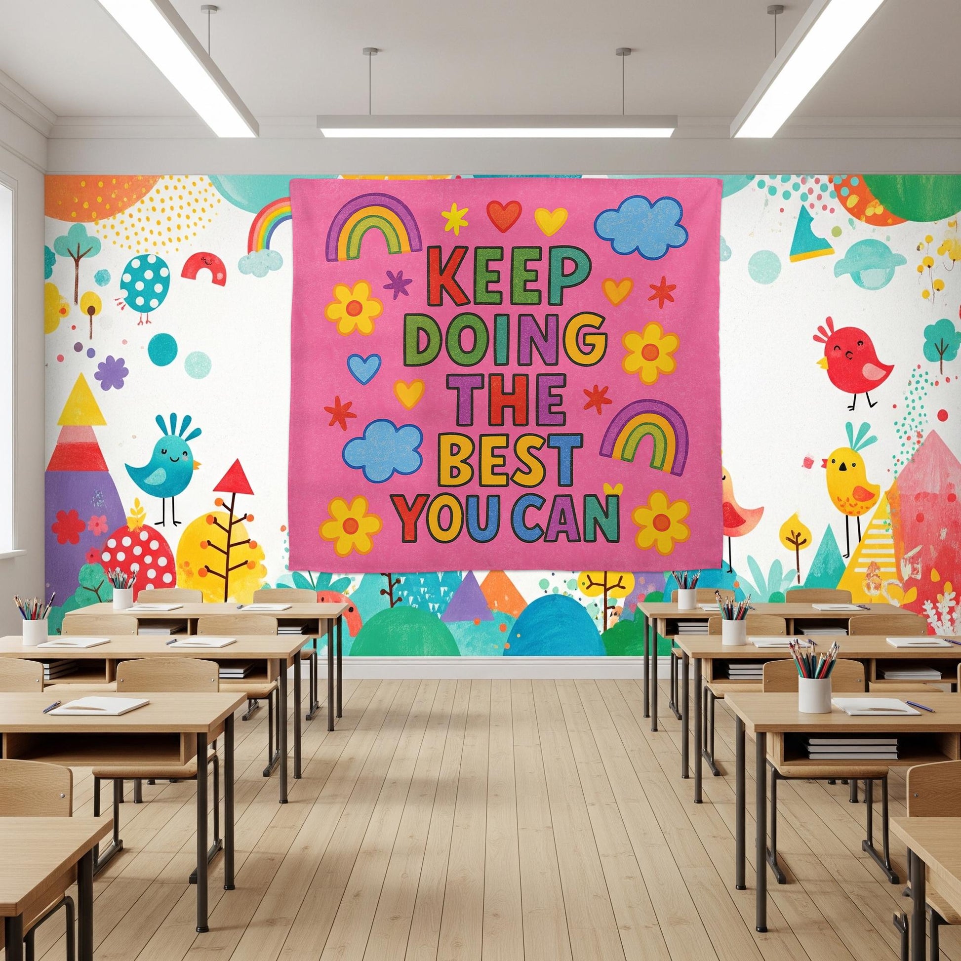 Keep Doing the Best You Can Tapestry Wall Art, Colorful Motivational Banner for Classroom, Preschool, Kids Room, Teacher Encouragement Decor