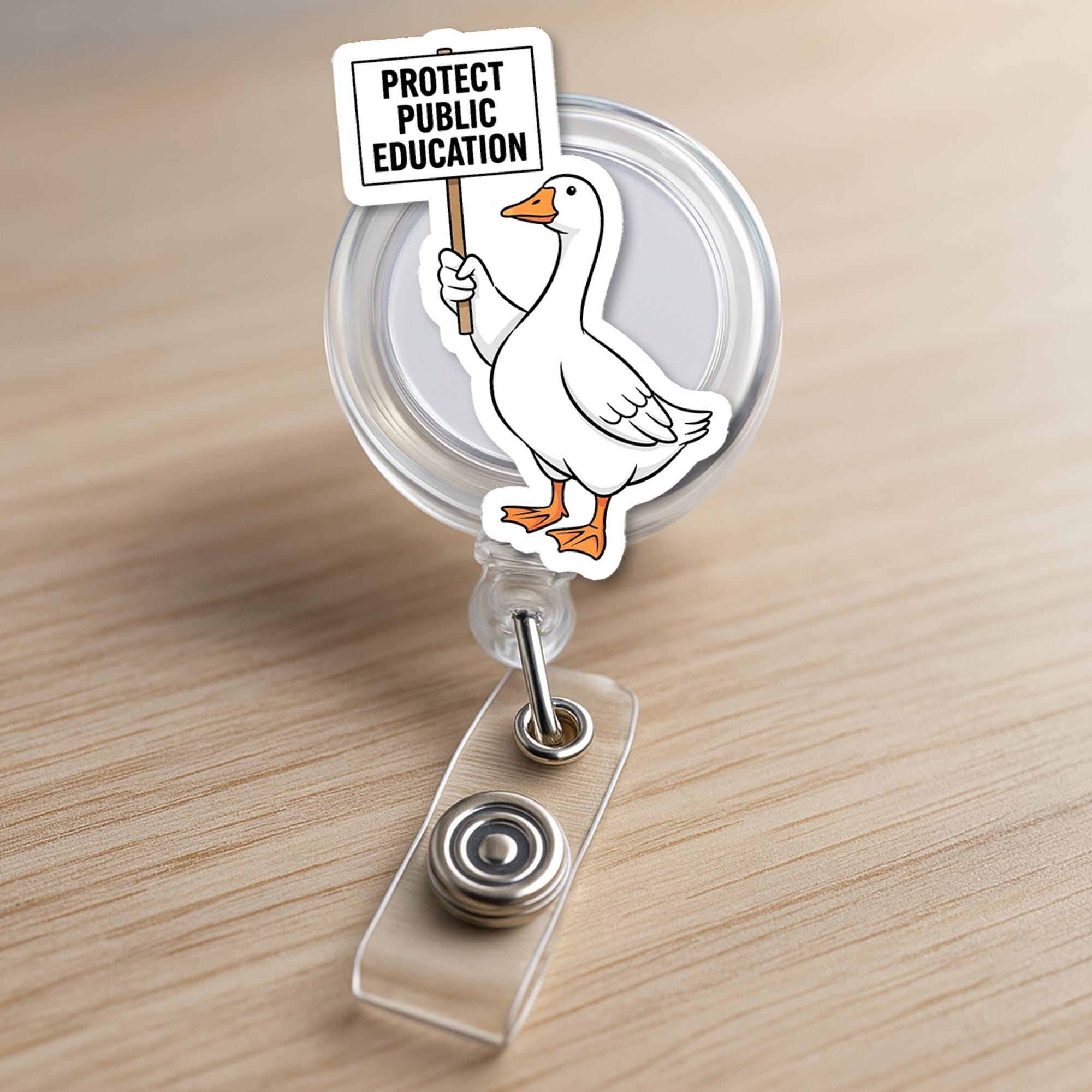 Protect Public Education Goose Badge Reel, Funny Teacher ID Holder, Cute Clip for Educators, Nurses, or Staff Gifts, Teachers, School Supply