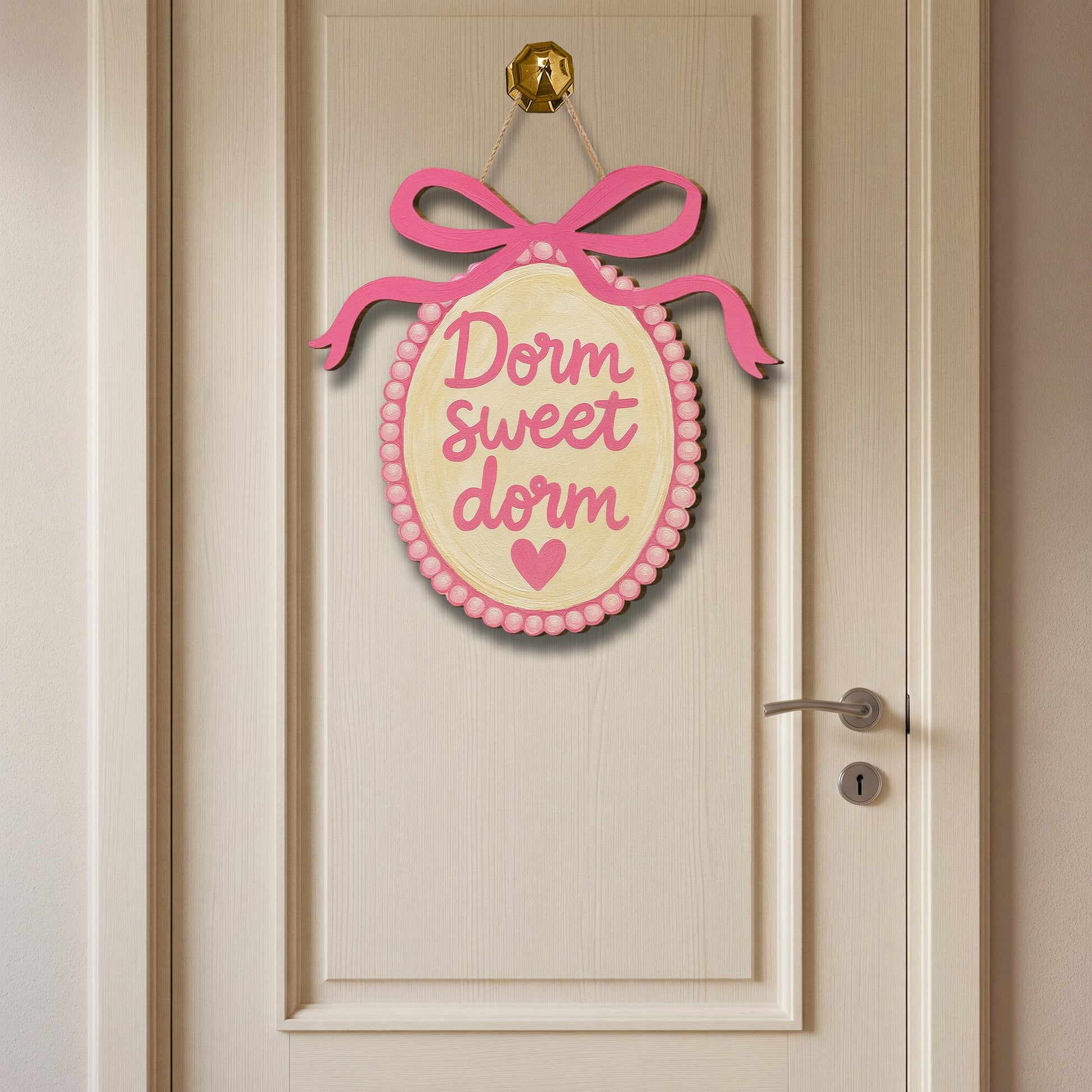 Dorm Sweet Dorm Wooden Sign, Cute Pink College Door Hanger, Girly Dorm Room Decor, Sorority Style Gift, Coquette Room Accent