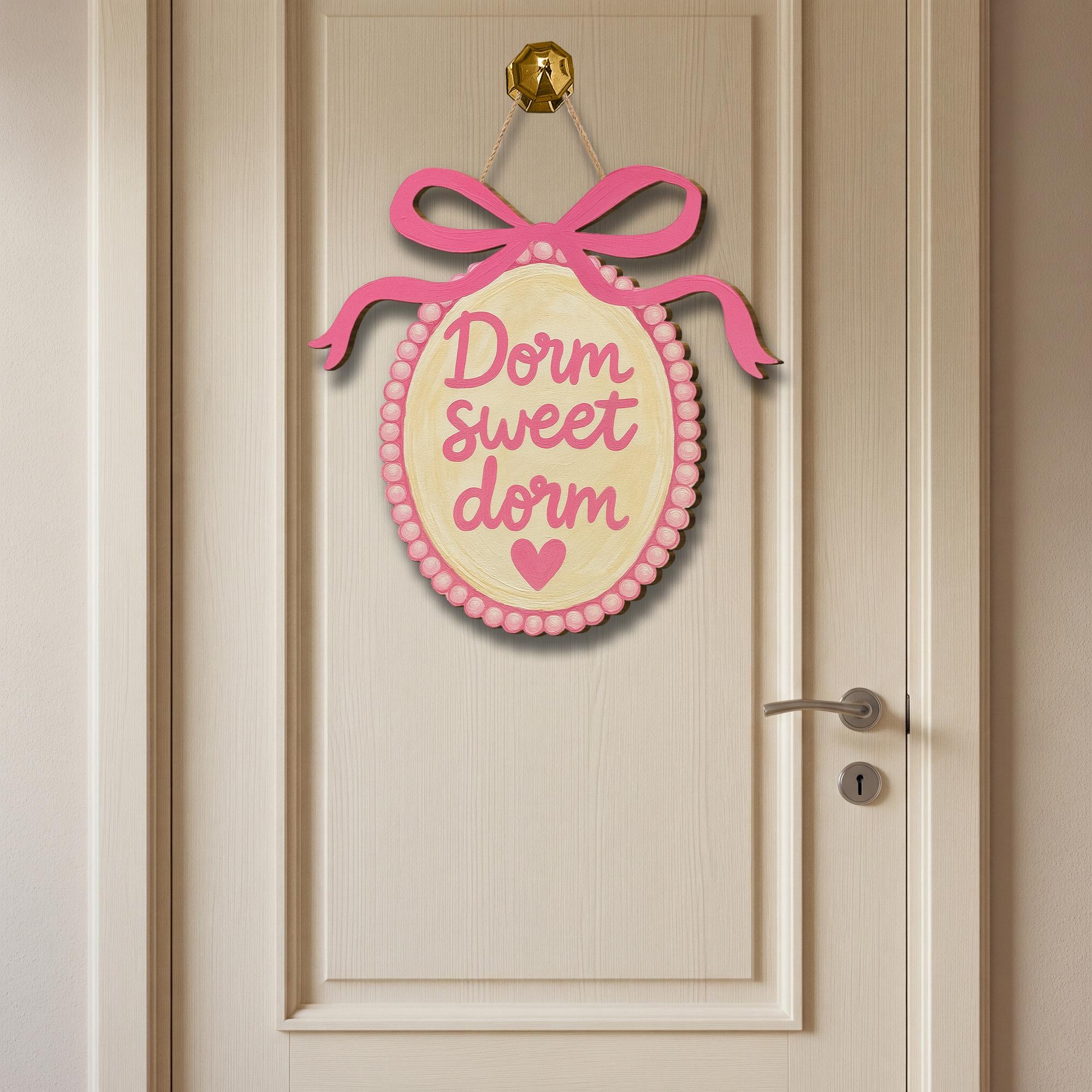 Dorm Sweet Dorm Wooden Sign, Cute Pink College Door Hanger, Girly Dorm Room Decor, Sorority Style Gift, Coquette Room Accent