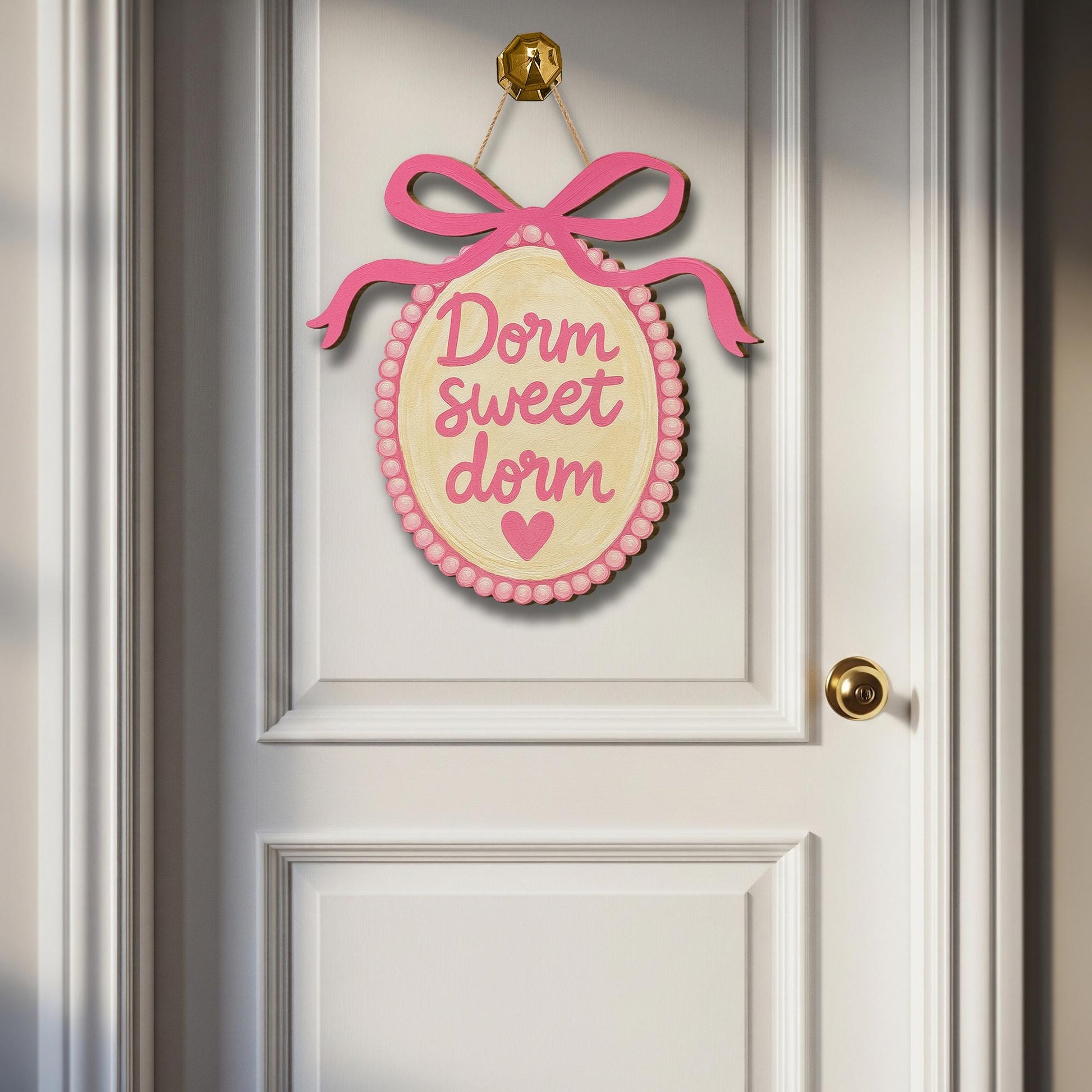 Dorm Sweet Dorm Wooden Sign, Cute Pink College Door Hanger, Girly Dorm Room Decor, Sorority Style Gift, Coquette Room Accent