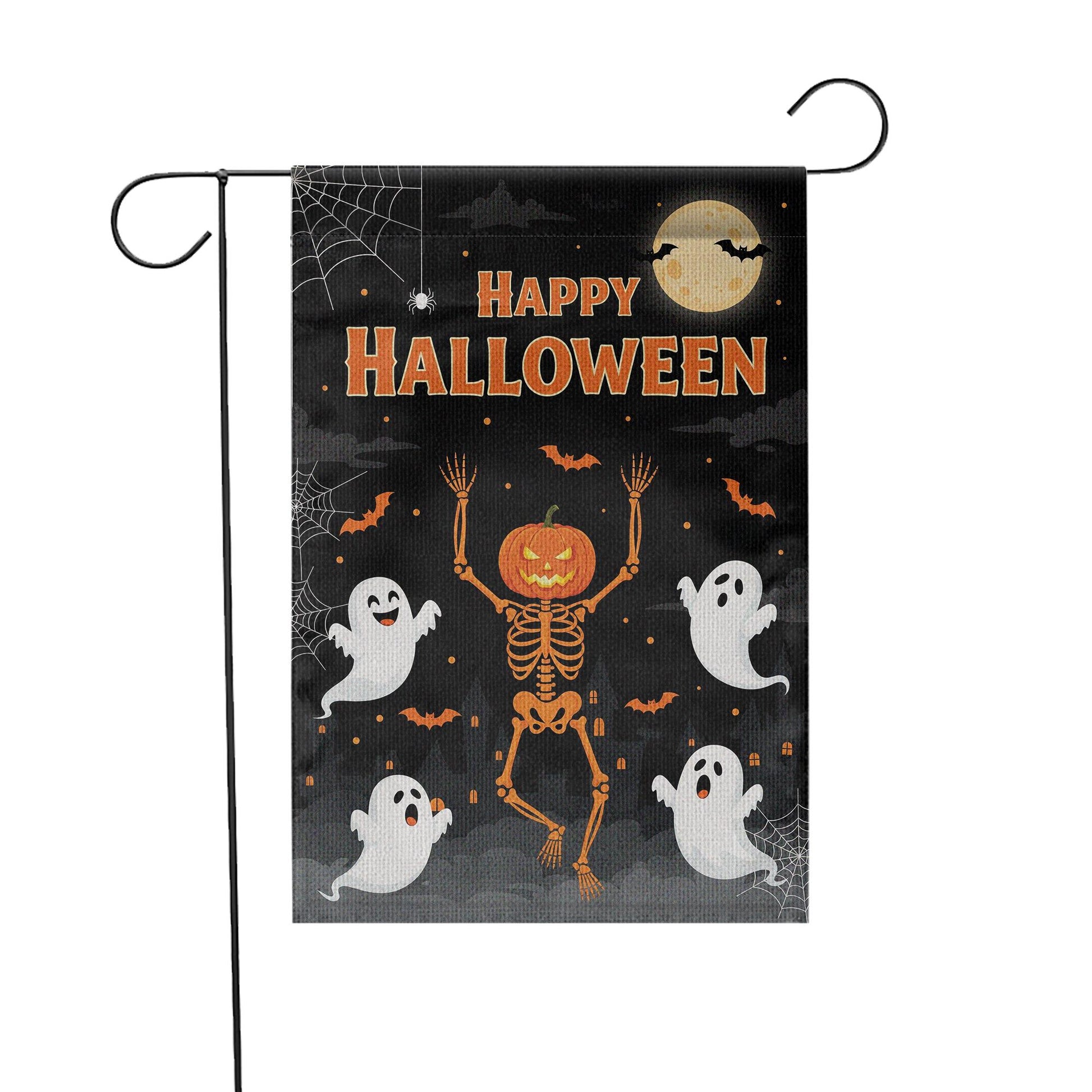 Happy Halloween Garden Flag, Pumpkin Skeleton Outdoor Decor, Ghost Yard Banner, Spooky Fall Welcome Sign, Trick or Treat Flag