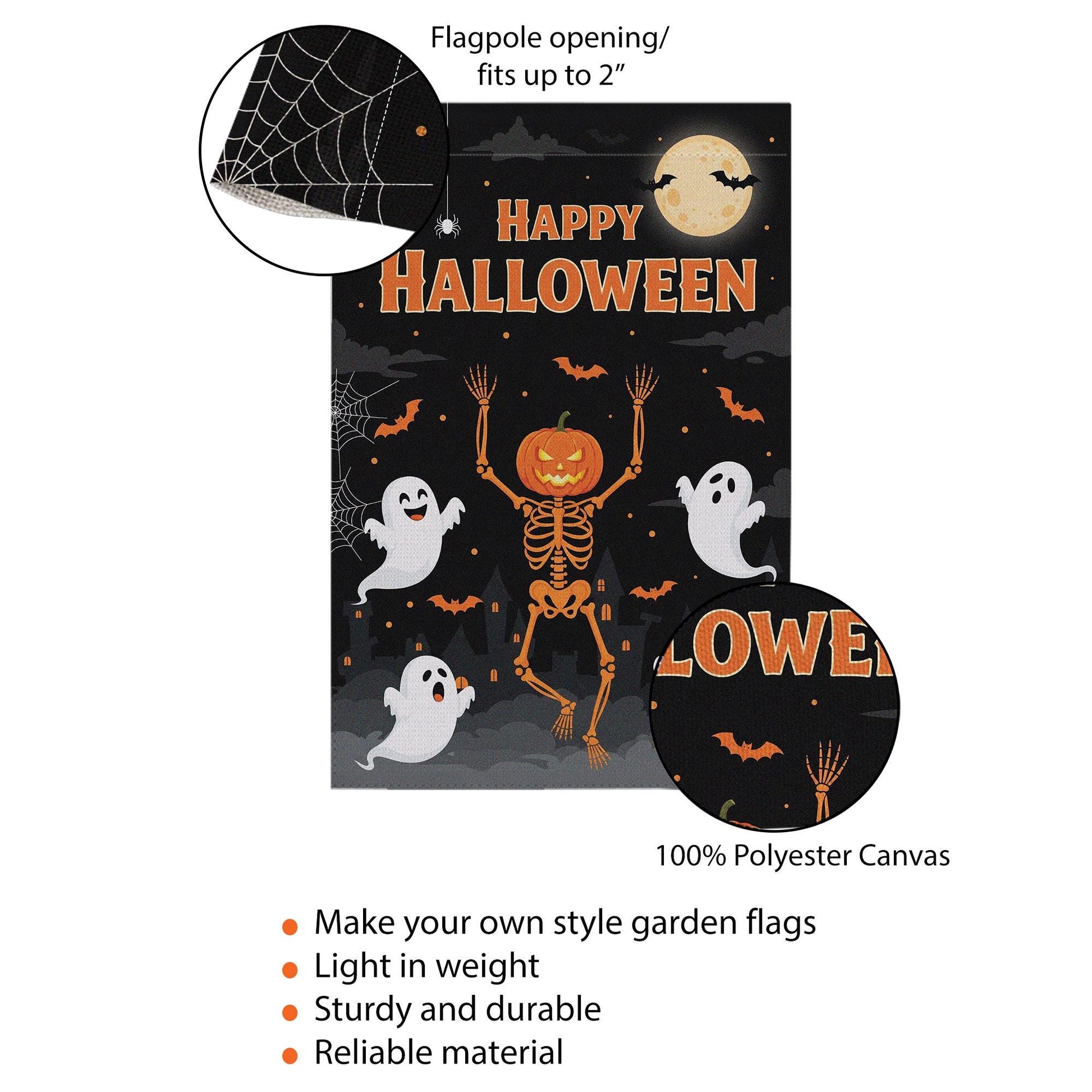Happy Halloween Garden Flag, Pumpkin Skeleton Outdoor Decor, Ghost Yard Banner, Spooky Fall Welcome Sign, Trick or Treat Flag