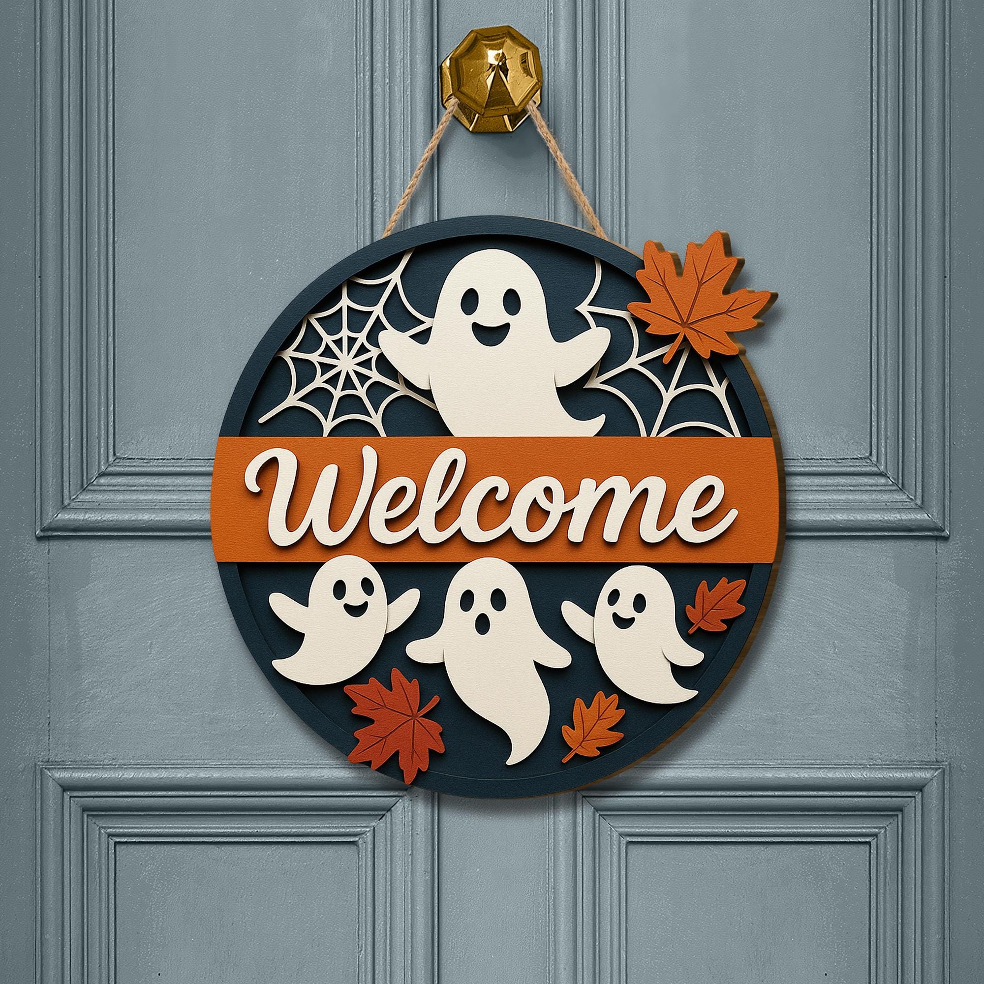 3D Halloween Welcome Sign, Wooden Ghost Door Hanger, Fall Front Porch Decor, Cute Autumn Wall Sign, Spooky Season Home Accent