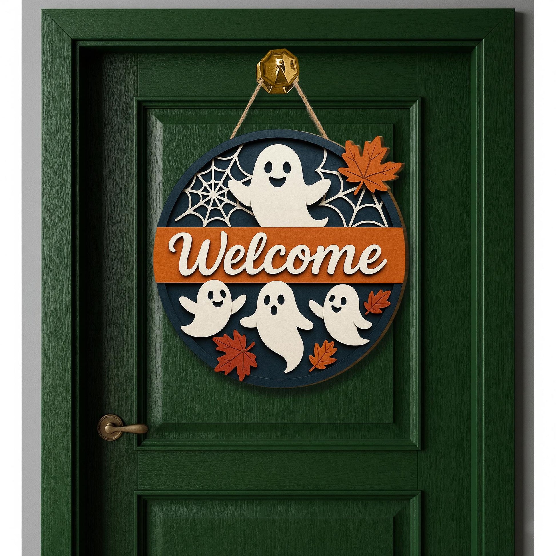 3D Halloween Welcome Sign, Wooden Ghost Door Hanger, Fall Front Porch Decor, Cute Autumn Wall Sign, Spooky Season Home Accent