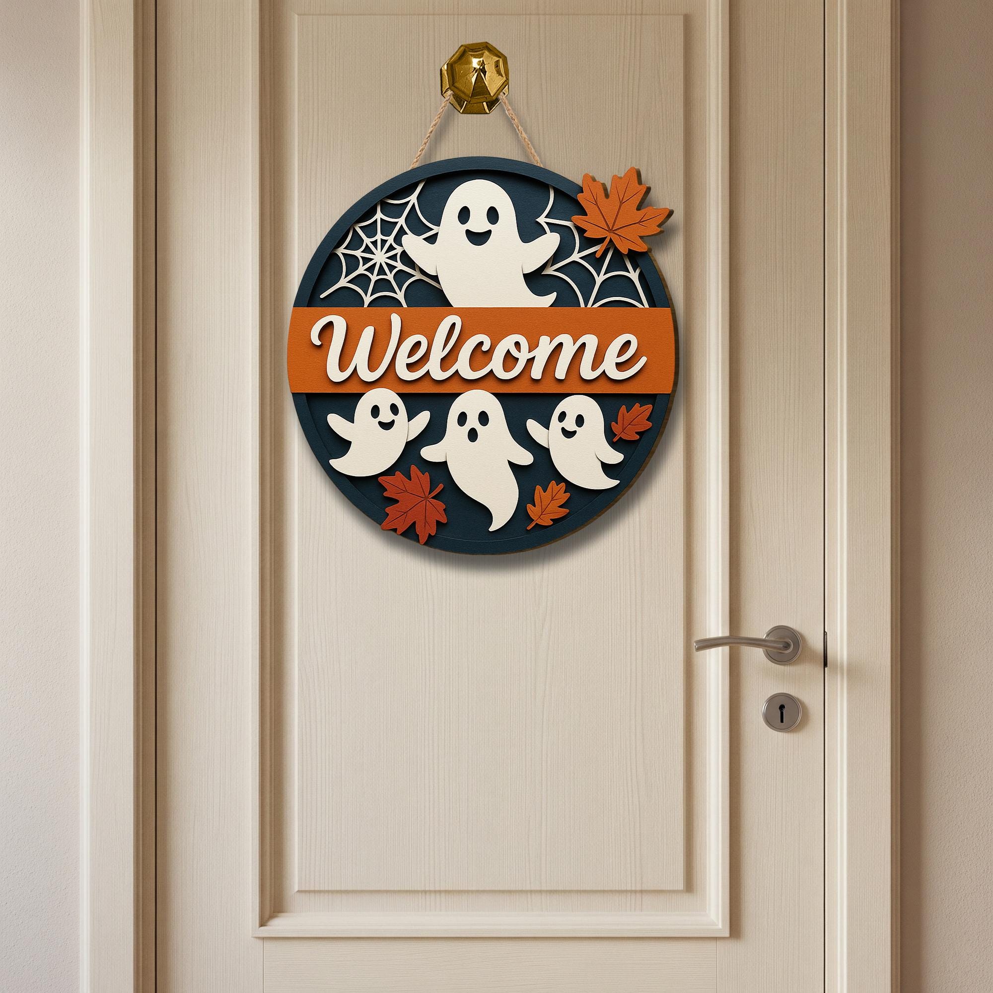 3D Halloween Welcome Sign, Wooden Ghost Door Hanger, Fall Front Porch Decor, Cute Autumn Wall Sign, Spooky Season Home Accent