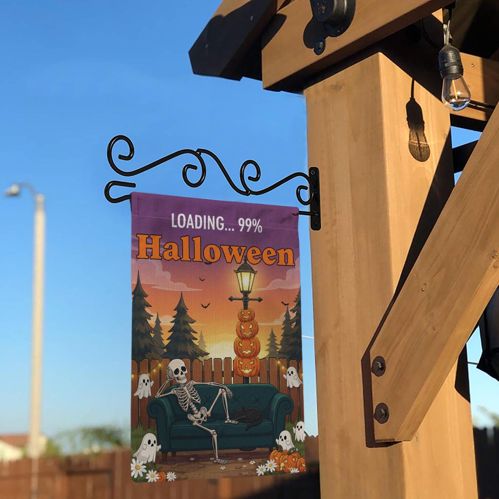 Funny Halloween Garden Flag, Skeleton Couch Yard Sign, Ghost Pumpkin Decor, Loading Halloween Banner, Fall Outdoor Decoration