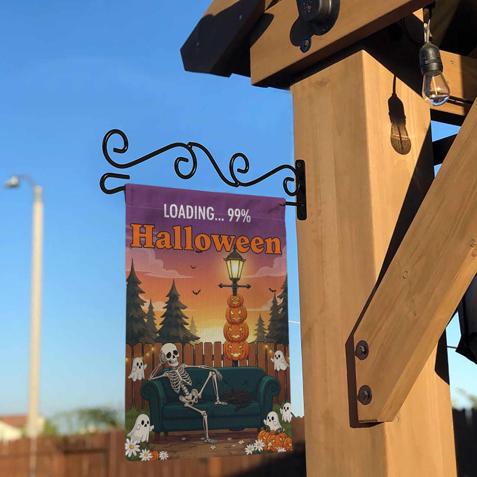 Funny Halloween Garden Flag, Skeleton Couch Yard Sign, Ghost Pumpkin Decor, Loading Halloween Banner, Fall Outdoor Decoration