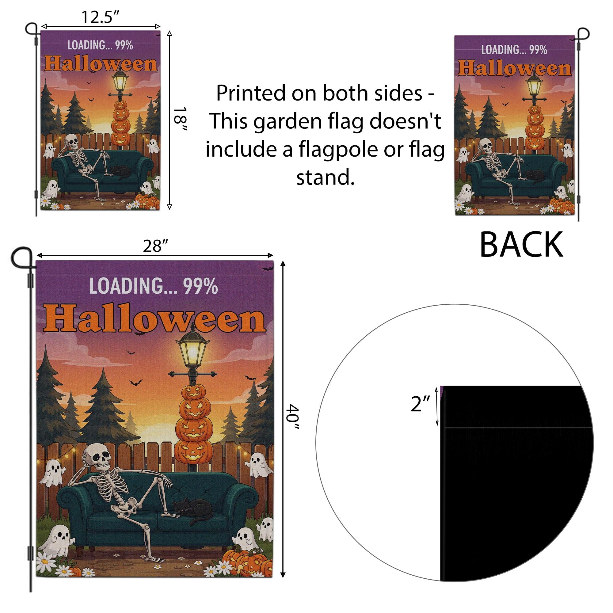 Funny Halloween Garden Flag, Skeleton Couch Yard Sign, Ghost Pumpkin Decor, Loading Halloween Banner, Fall Outdoor Decoration