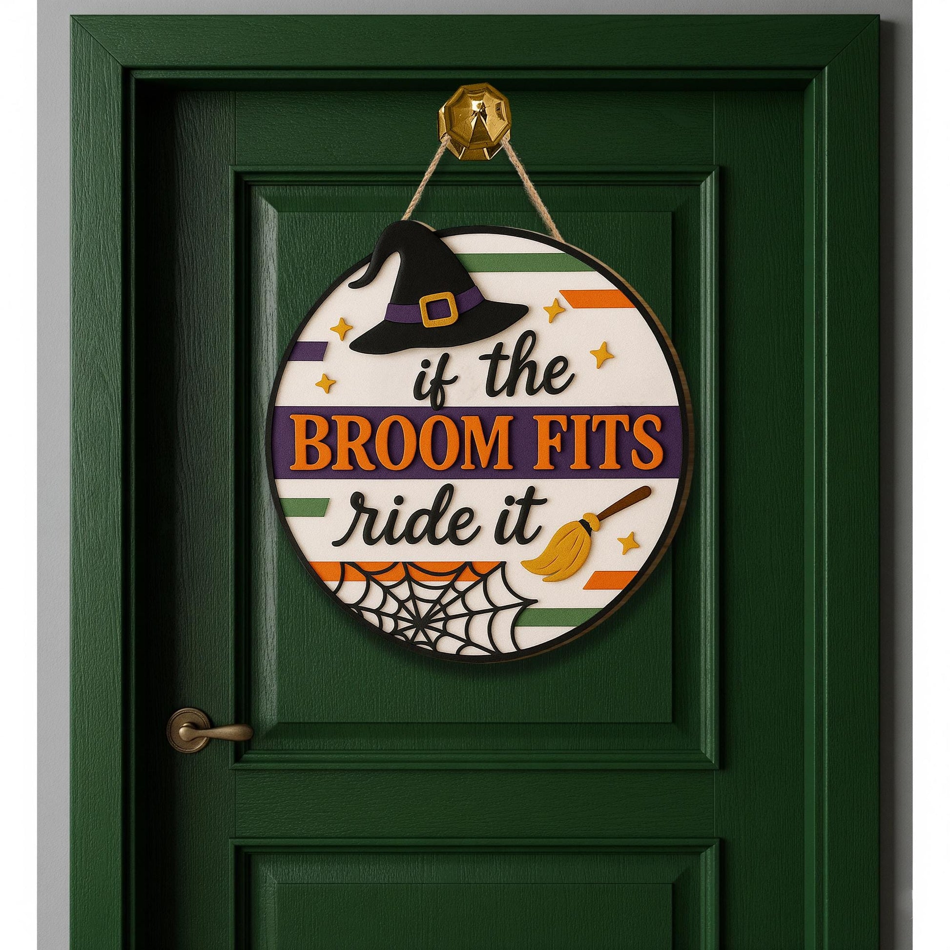 If the Broom Fits Ride It Sign, Funny 3D Halloween Door Decor, Witch Wooden Wall Hanging, Spooky Autumn Porch Decoration