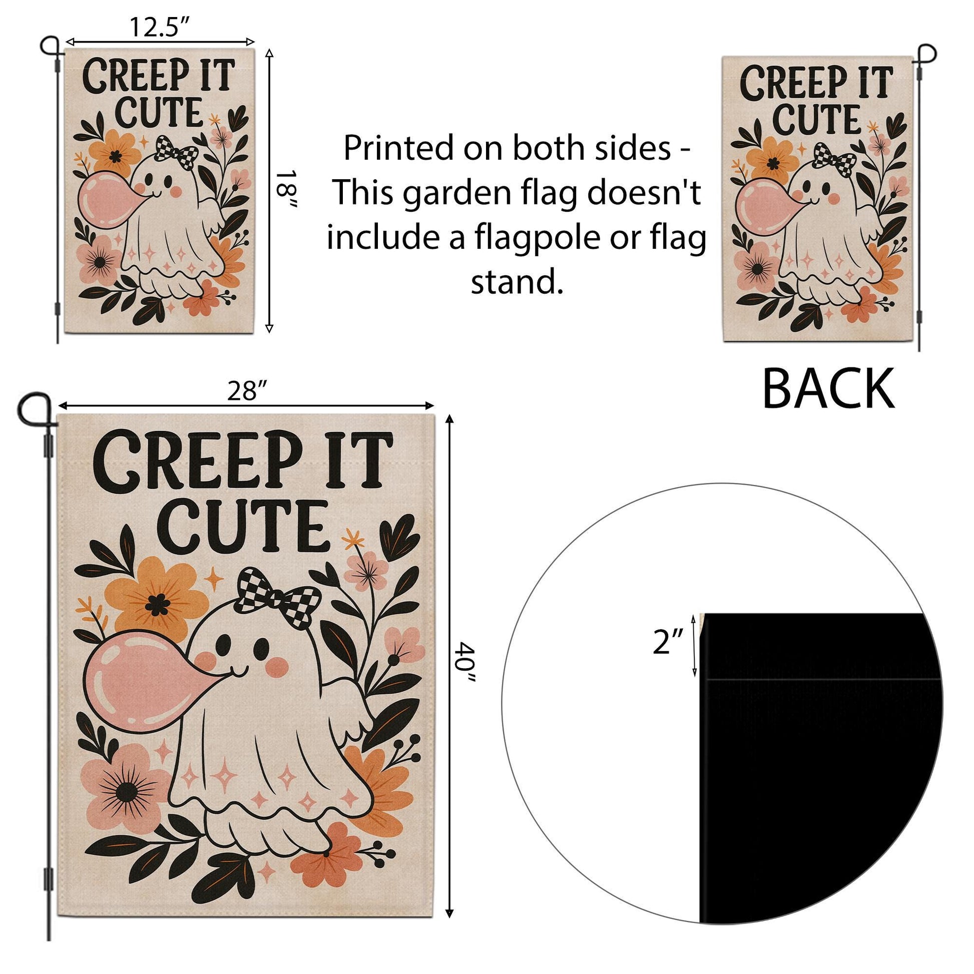 Creep It Cute Halloween Garden Flag – Adorable Ghost with Bow Outdoor Decor, Spooky Sweet Fall Yard Decoration for Trick or Treat, Autumn