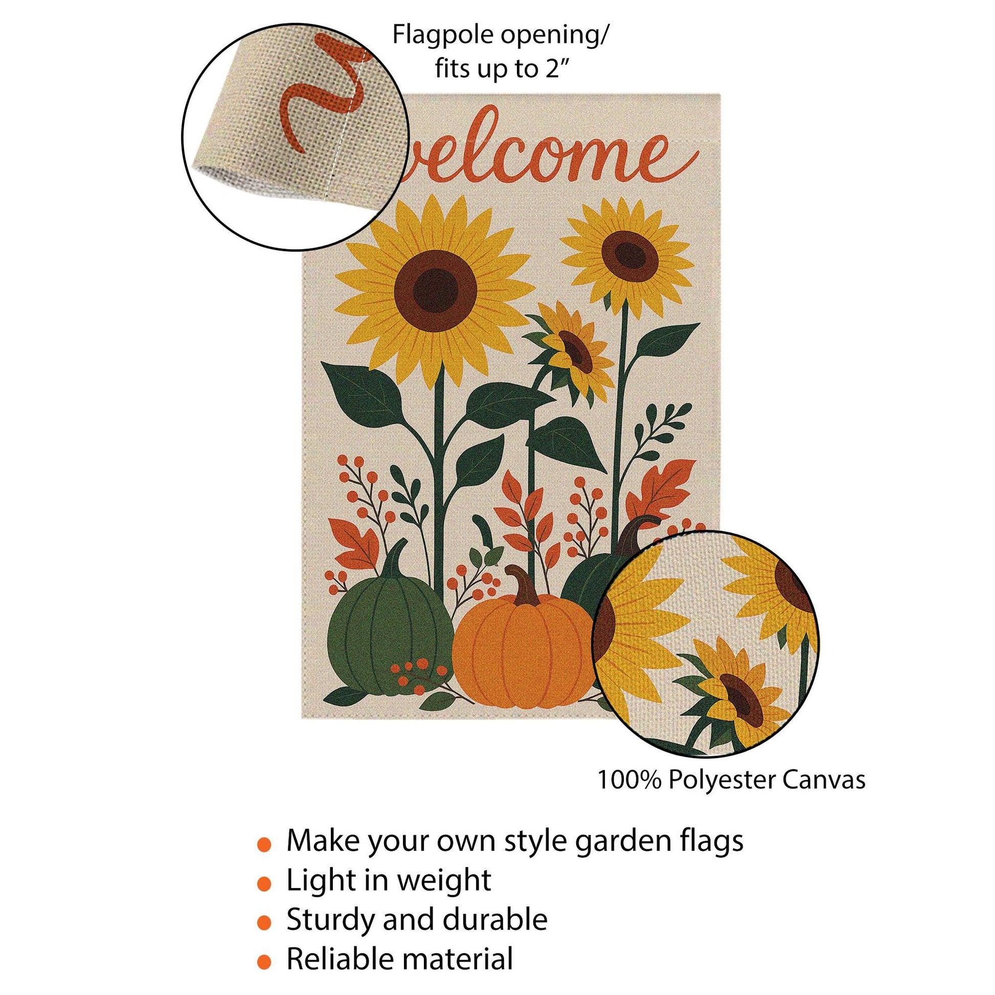 Sunflower Pumpkin Garden Flag, Fall Welcome Yard Banner, Rustic Autumn Outdoor Decor, Seasonal Floral House Flag, Harvest Porch Sign