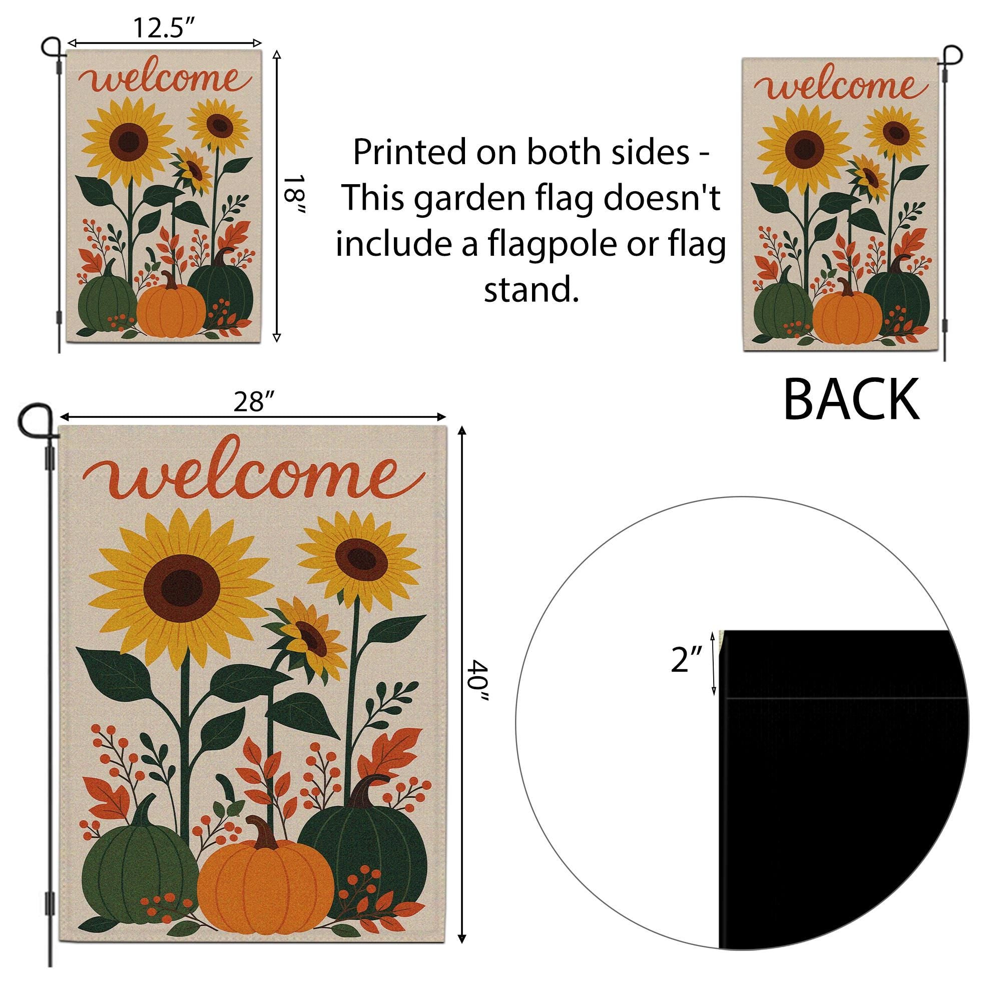 Sunflower Pumpkin Garden Flag, Fall Welcome Yard Banner, Rustic Autumn Outdoor Decor, Seasonal Floral House Flag, Harvest Porch Sign