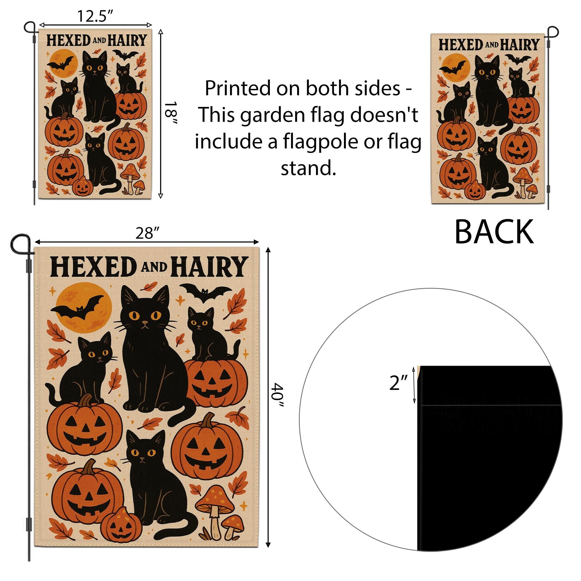 Hexed and Hairy Garden Flag, Halloween Black Cat and Pumpkin Yard Decor, Funny Fall Outdoor Banner, Spooky Cute Porch Flag