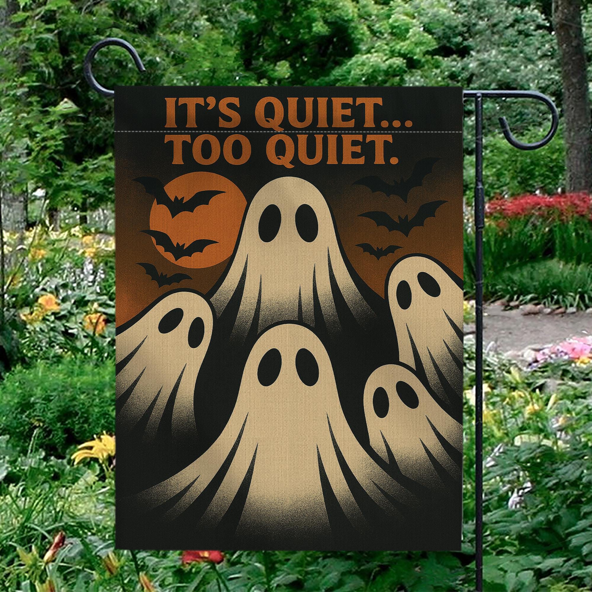It’s Quiet Too Quiet Garden Flag, Funny Ghost Halloween Yard Decor, Spooky Outdoor Banner, Creepy Cute Fall Porch Decoration, Halloween Yard