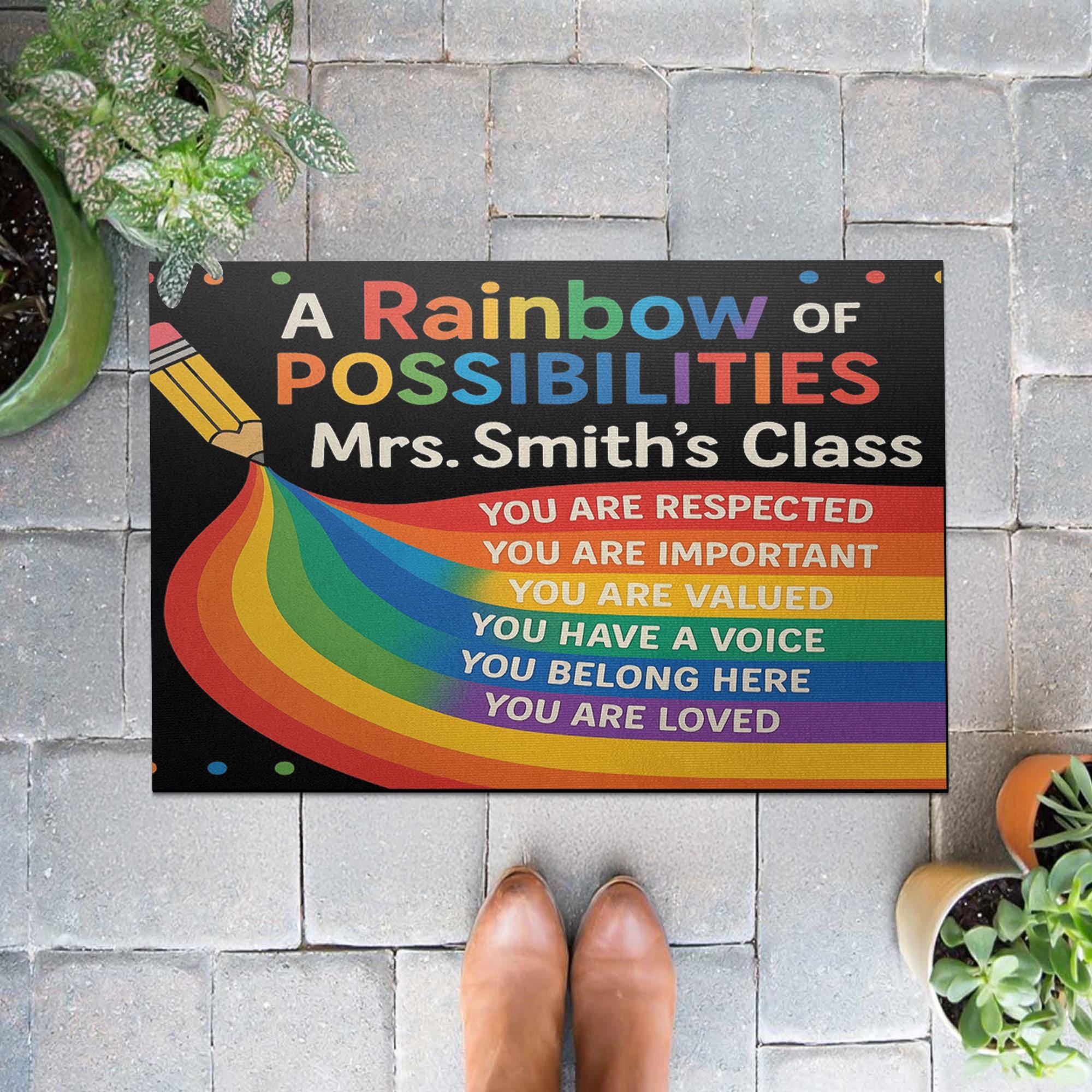 Rainbow Classroom Doormat, Personalized Teacher Welcome Mat, Motivational Rug for School, Custom Name Rug, Back to School Decor
