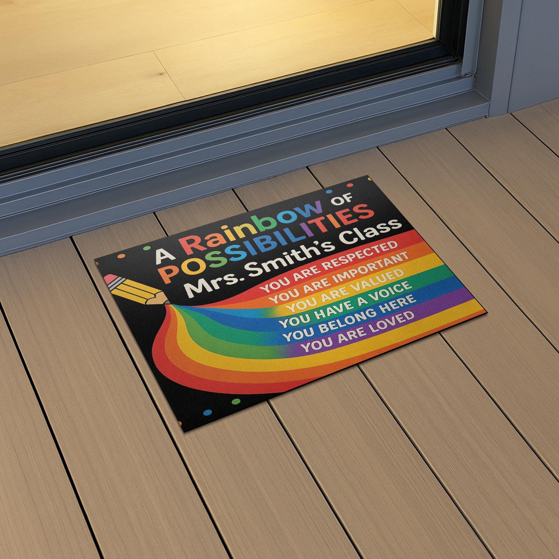 Rainbow Classroom Doormat, Personalized Teacher Welcome Mat, Motivational Rug for School, Custom Name Rug, Back to School Decor