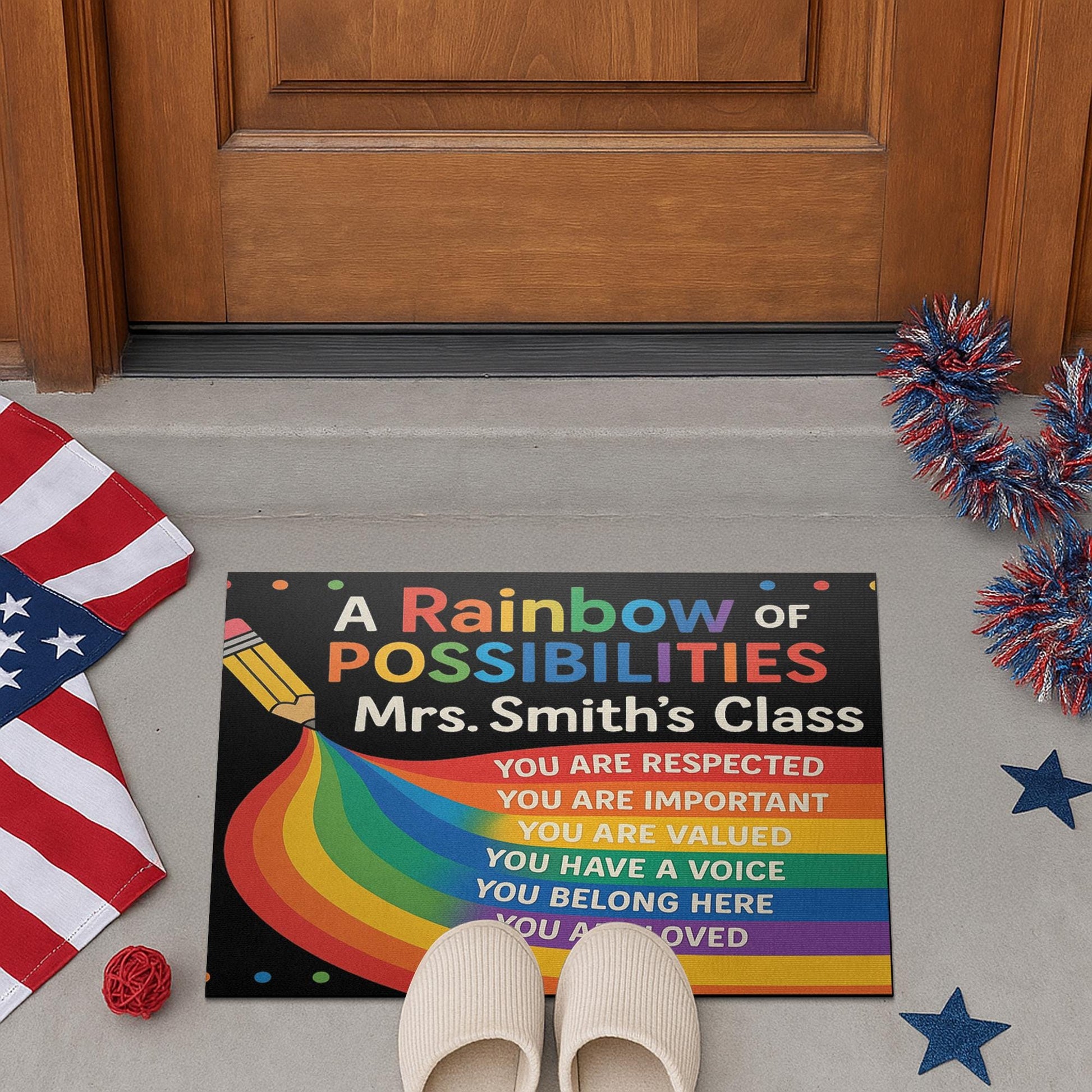 Rainbow Classroom Doormat, Personalized Teacher Welcome Mat, Motivational Rug for School, Custom Name Rug, Back to School Decor