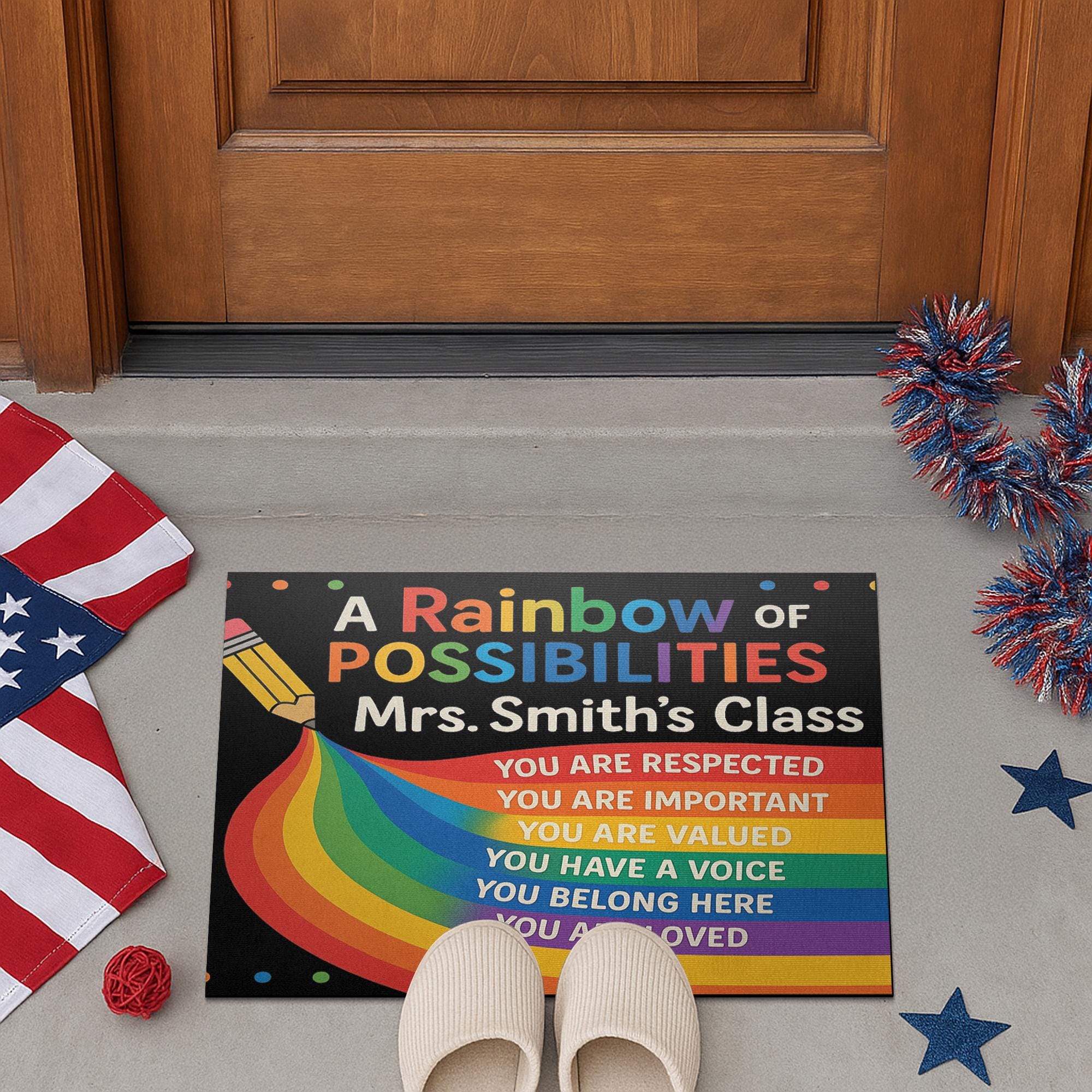 Rainbow Classroom Doormat, Personalized Teacher Welcome Mat, Motivational Rug for School, Custom Name Rug, Back to School Decor